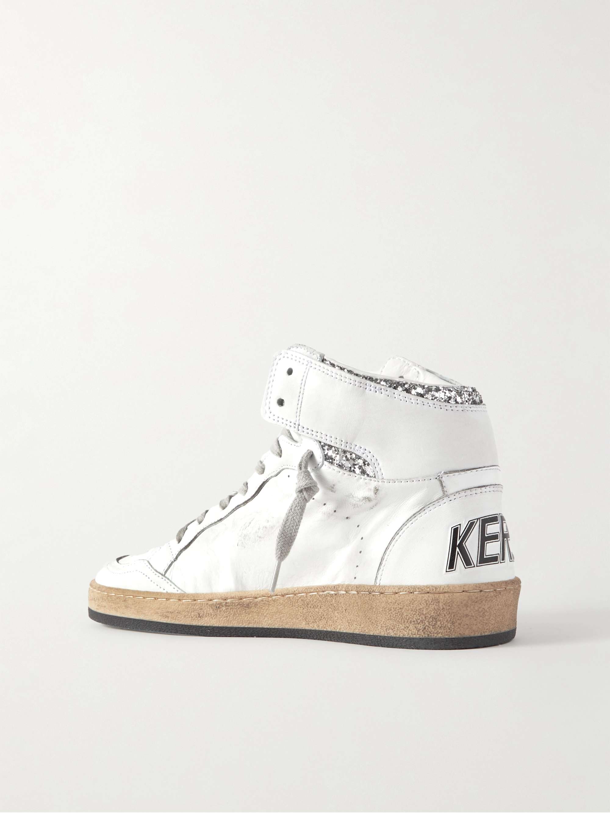 GOLDEN GOOSE Sky-Star distressed glittered leather high-top sneakers