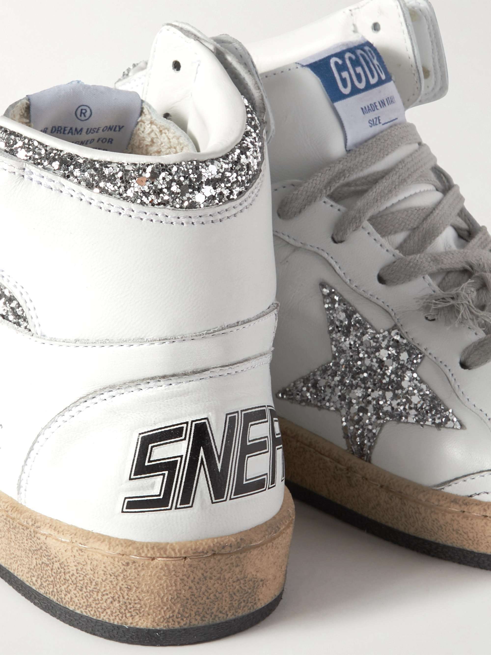 GOLDEN GOOSE Sky-Star distressed glittered leather high-top sneakers