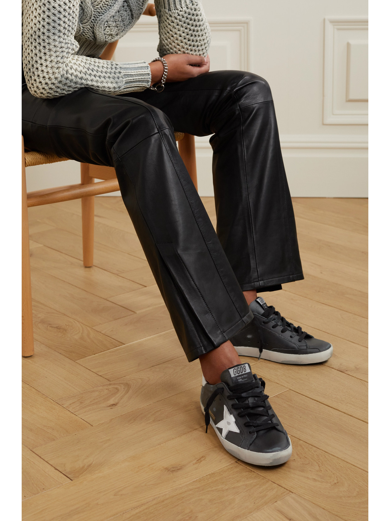 Golden Goose Superstar Distressed Leather Sneakers In Black Golden Goose Superstar Distressed Leather Sneakers In Black