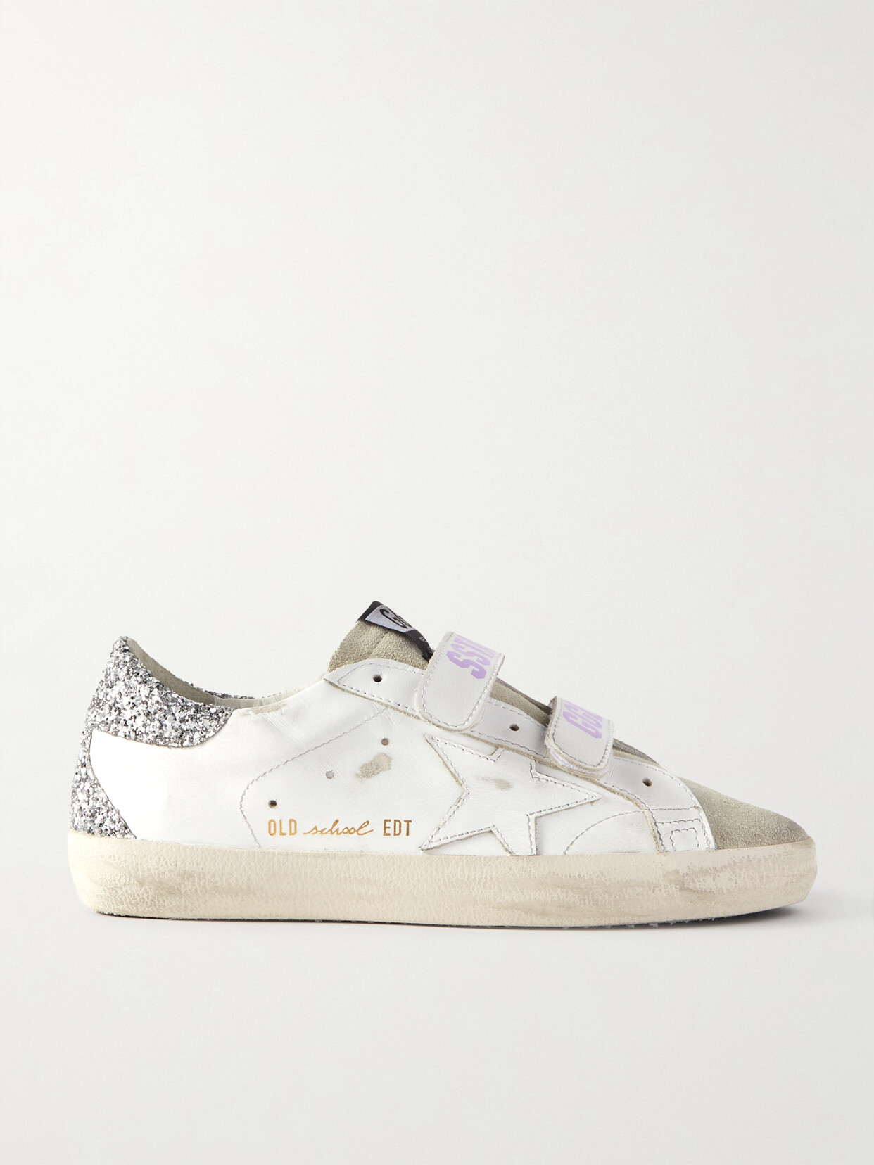 Golden Goose Old School Distressed Glittered Leather Sneakers In White ...