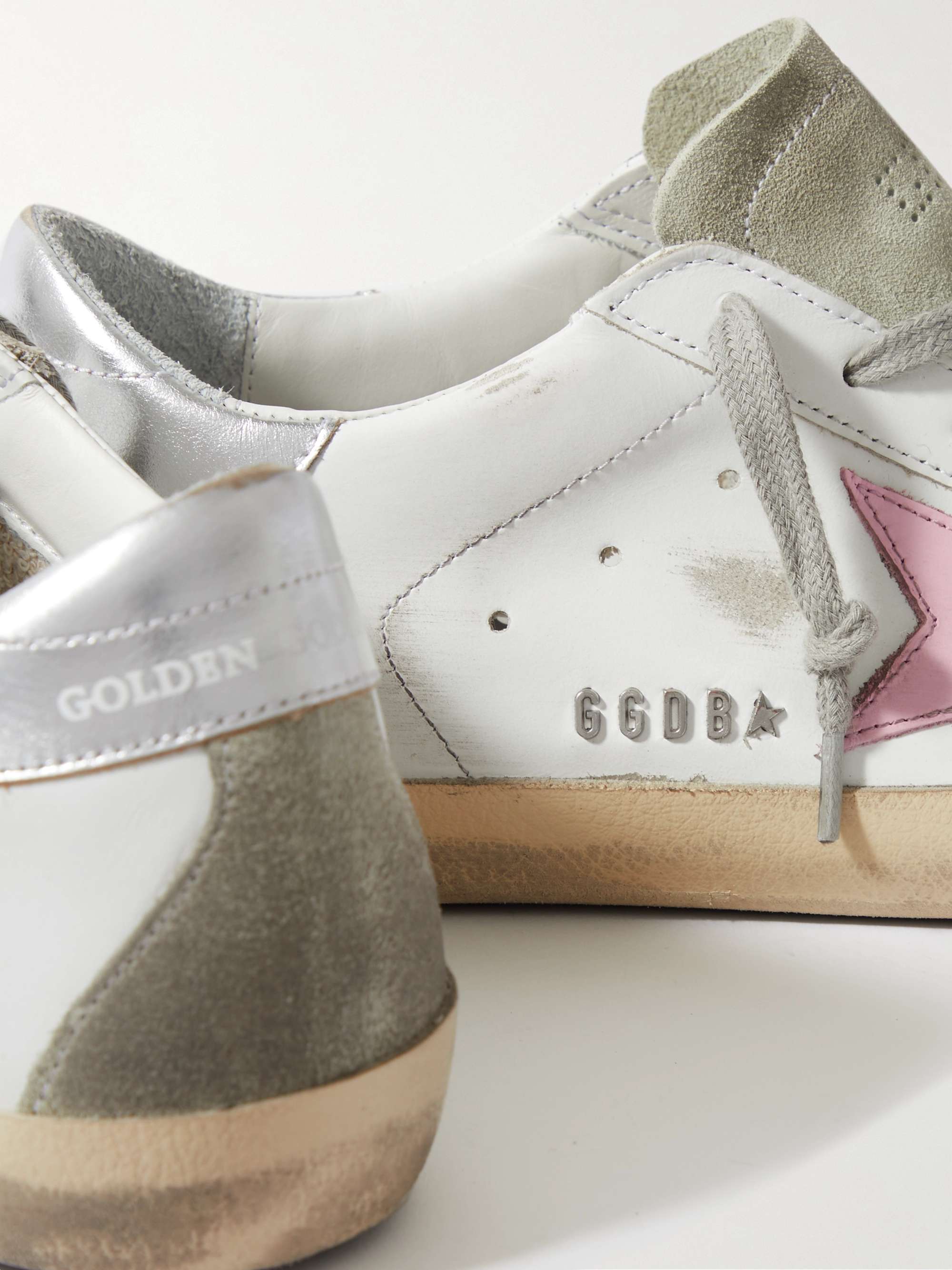 GOLDEN GOOSE Superstar faux pearl-embellished distressed leather sneakers