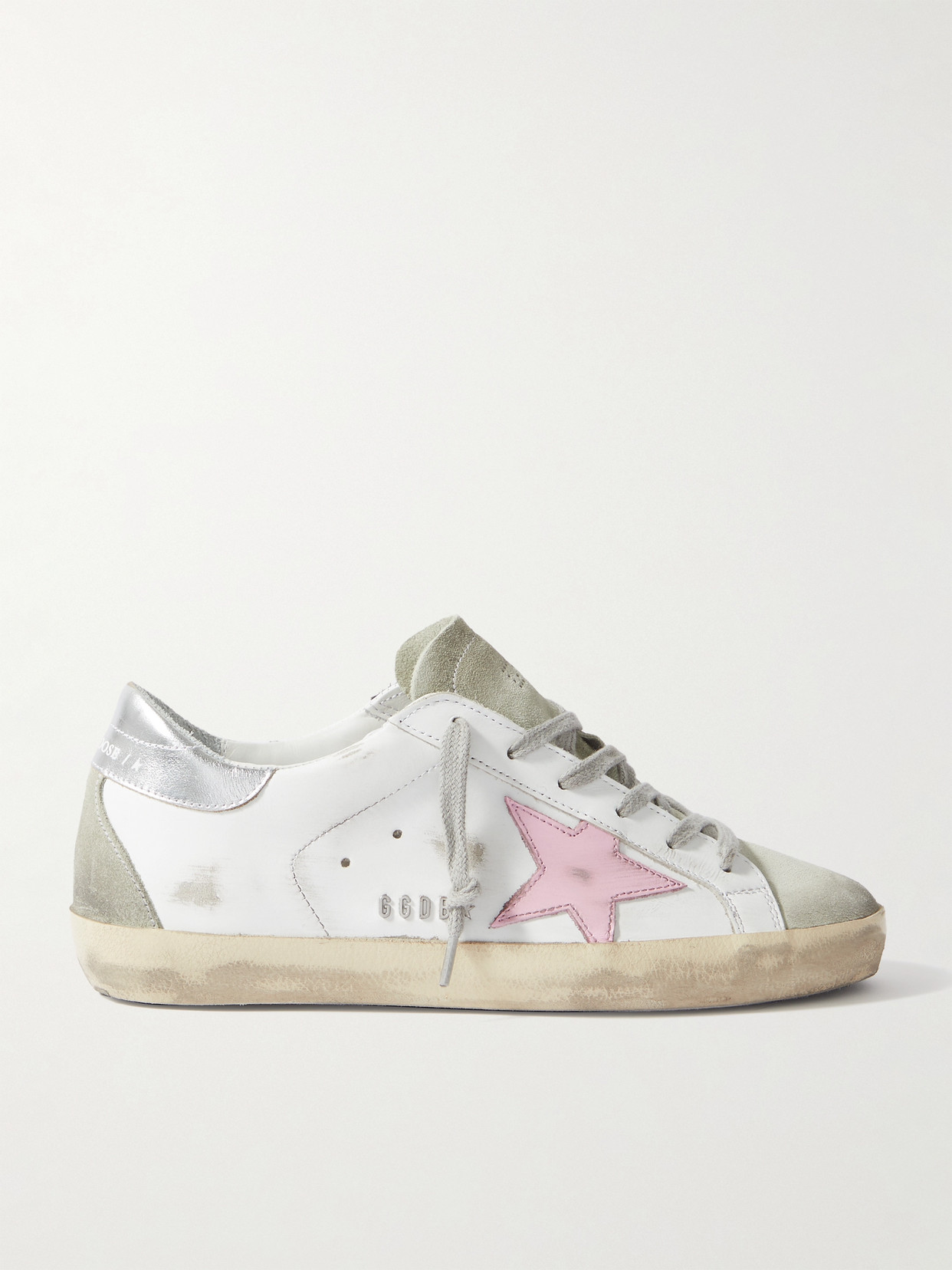 Golden Goose Superstar Distressed Metallic Leather Sneakers In White