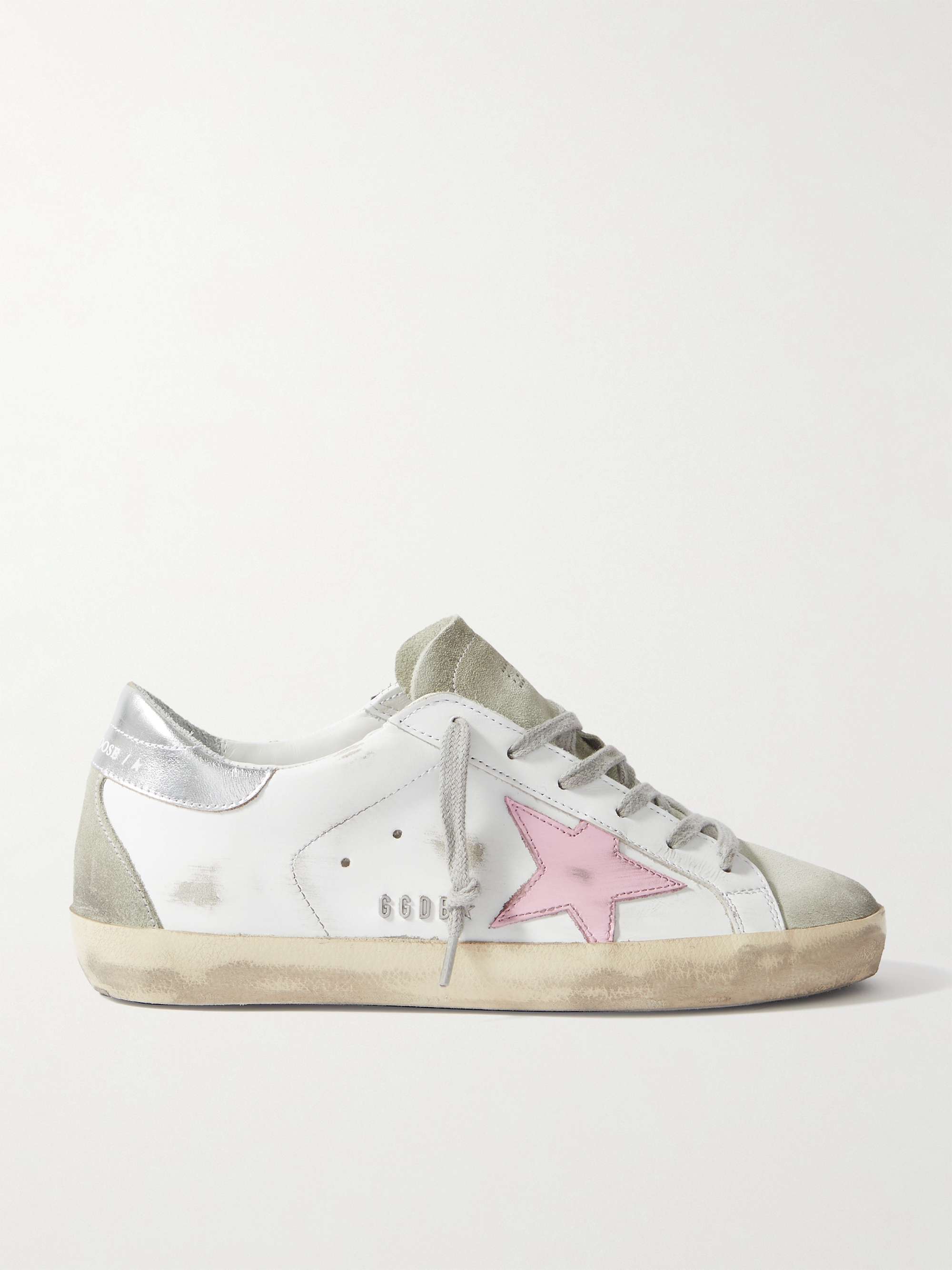 GOLDEN GOOSE Superstar distressed metallic leather sneakers | NET-A-PORTER