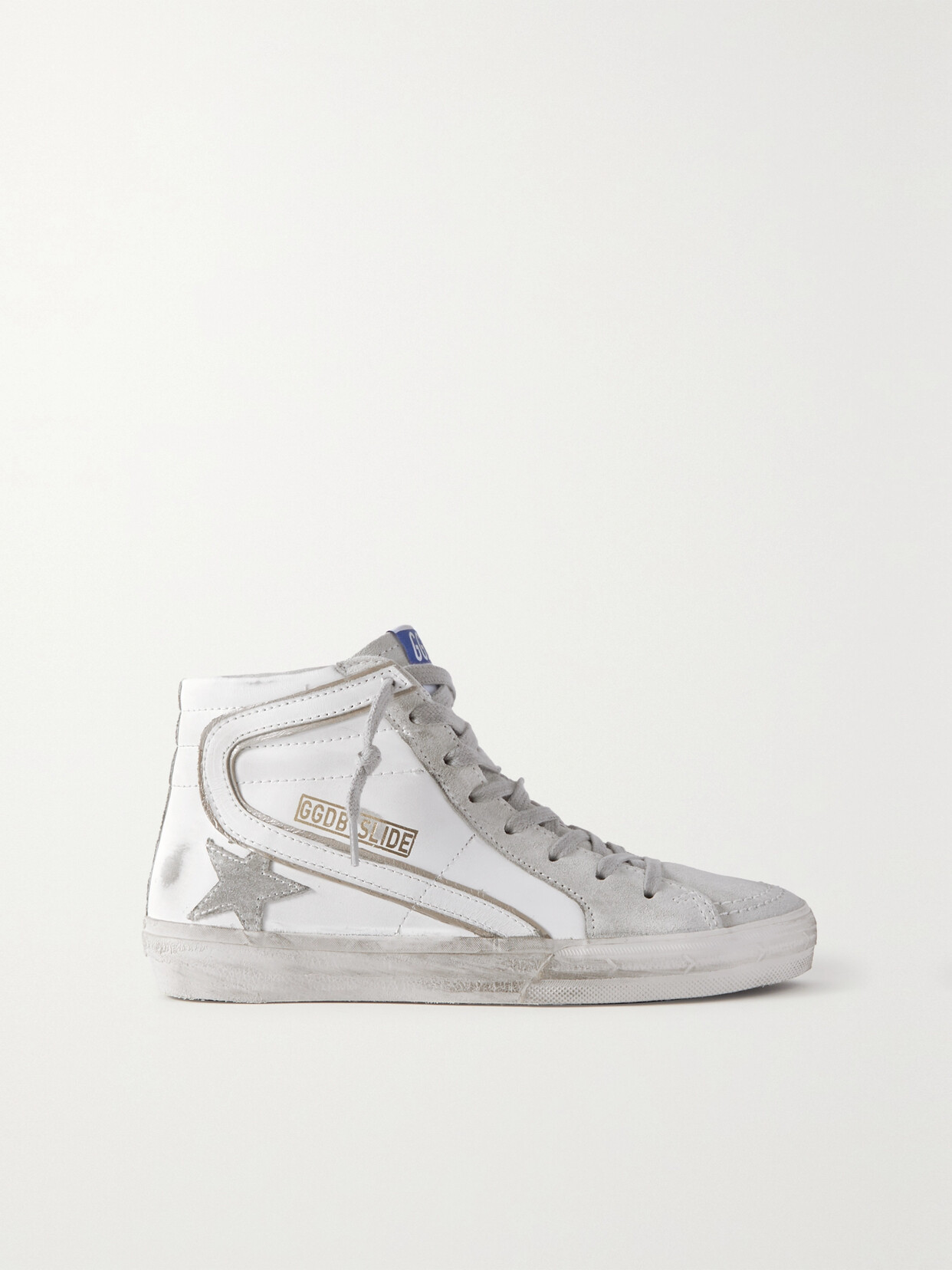 Golden Goose Slide Distressed Suede And Leather High-top Sneakers In White