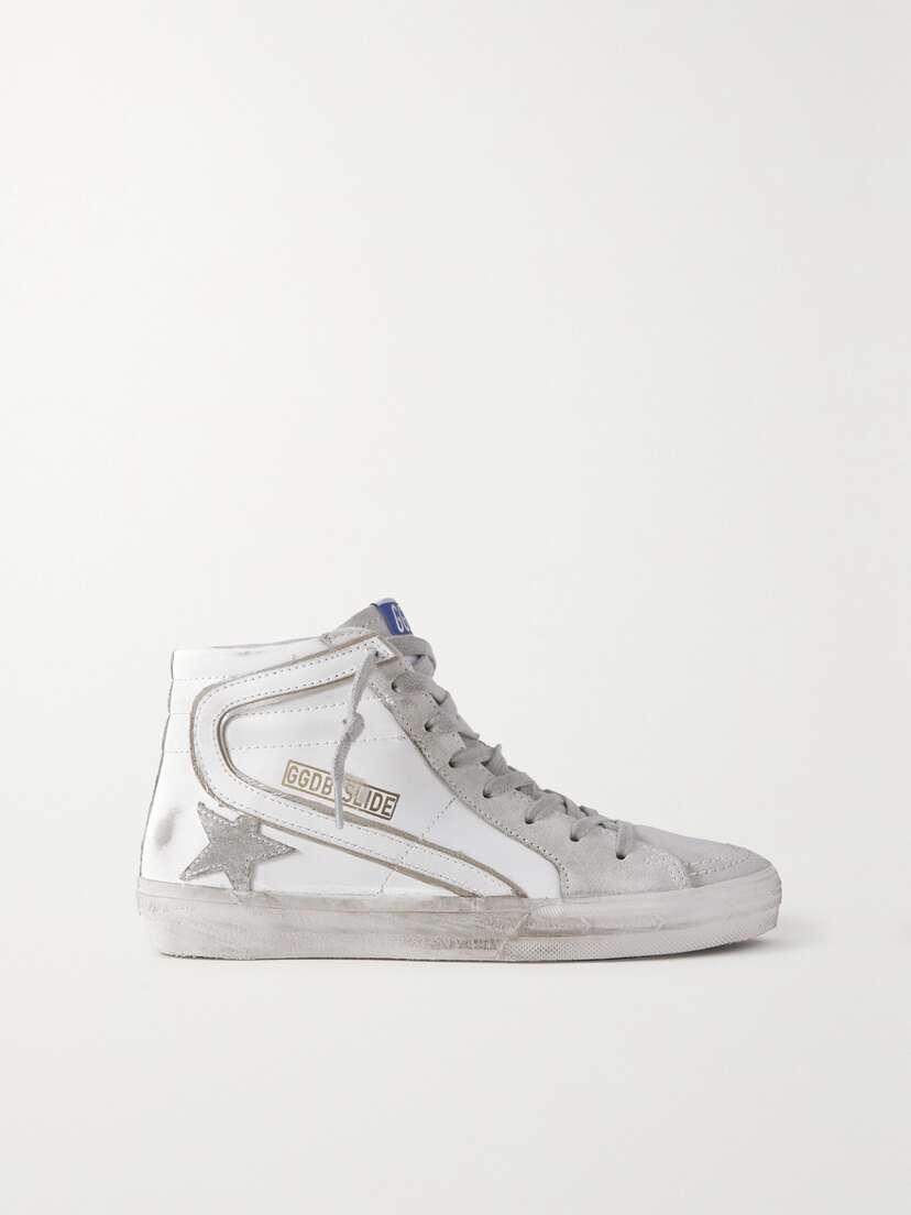 Golden Goose Slide Distressed Suede And Leather High-top Sneakers