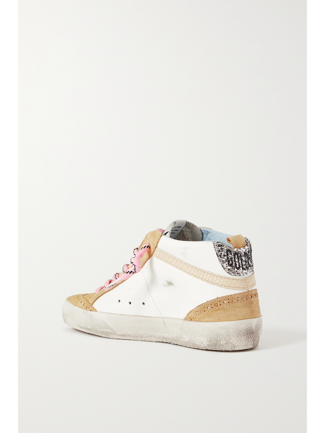 Golden Goose Mid Star Distressed Glittered Leather And Suede Sneakers In Off-white