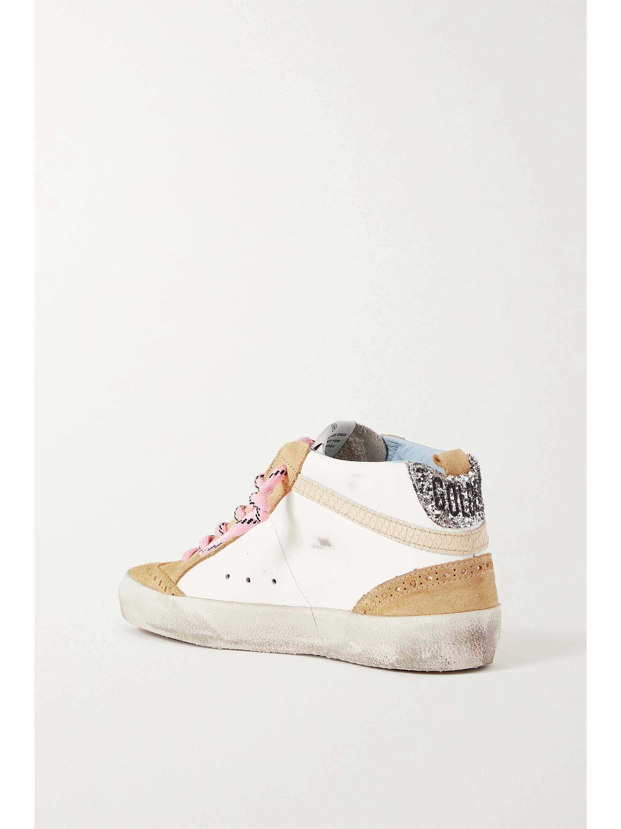 GOLDEN GOOSE Mid Star embellished distressed leopard-print calf hair, leather and suede sneakers