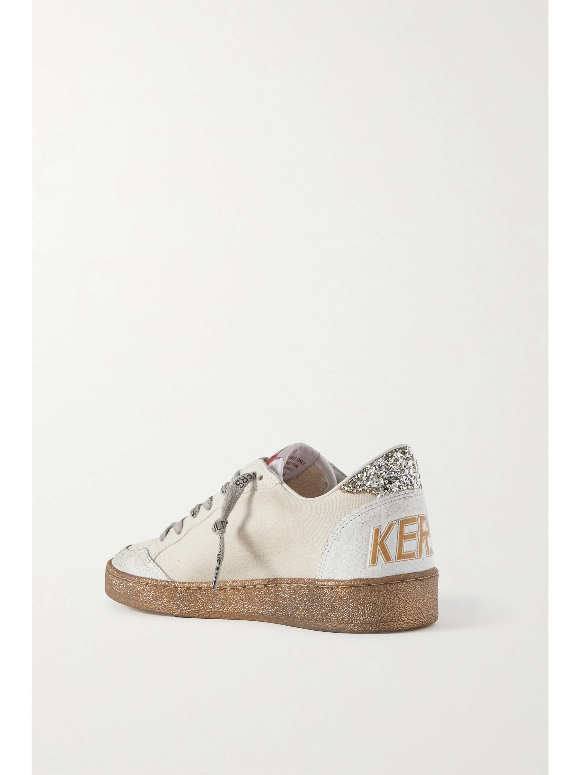 GOLDEN GOOSE Ball Star distressed metallic leather and canvas sneakers