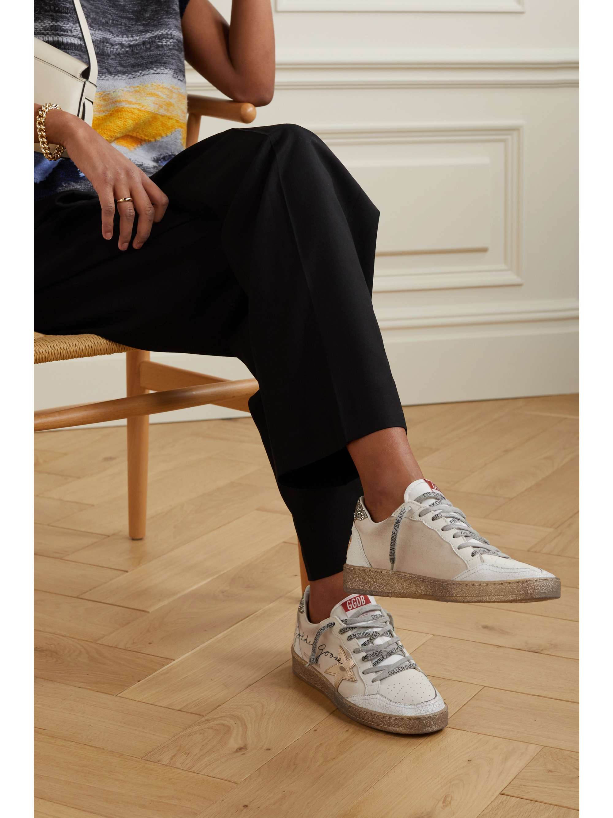 kvælende dollar Vuggeviser GOLDEN GOOSE Ball Star distressed metallic leather and canvas sneakers |  NET-A-PORTER