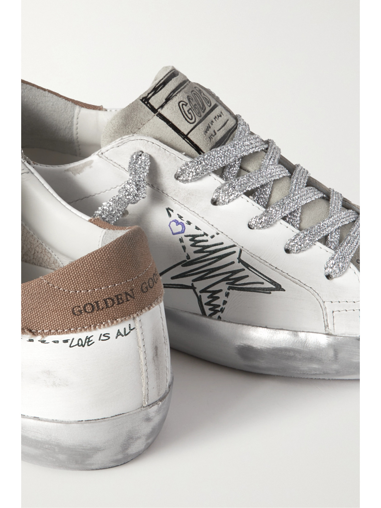 Golden Goose Superstar Distressed Suede And Canvas-trimmed Leather Sneakers In White