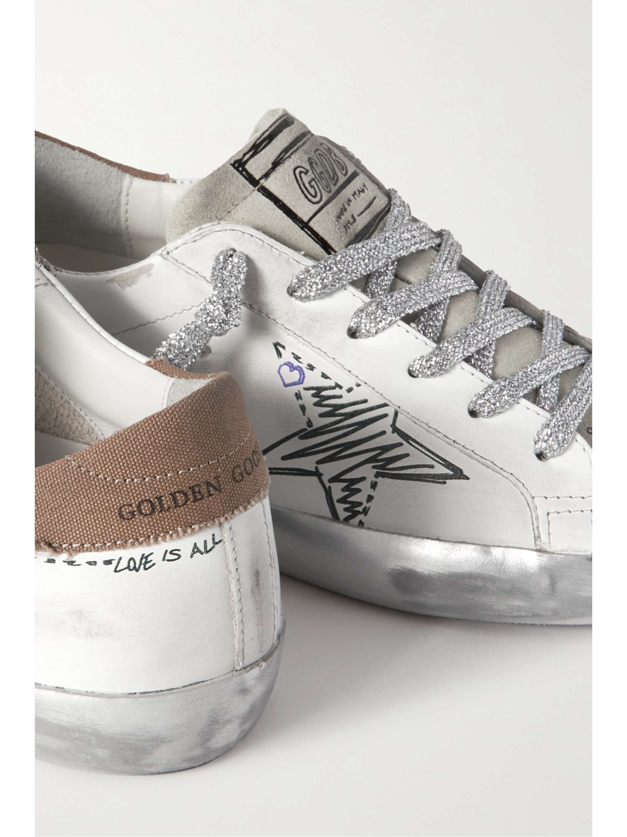 GOLDEN GOOSE Superstar distressed suede and canvas-trimmed leather sneakers