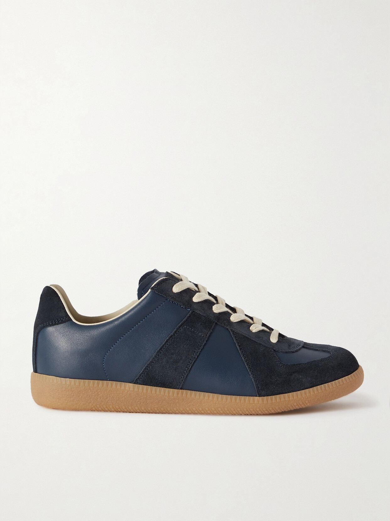 Shop Maison Margiela Replica Leather And Suede Sneakers In Blue