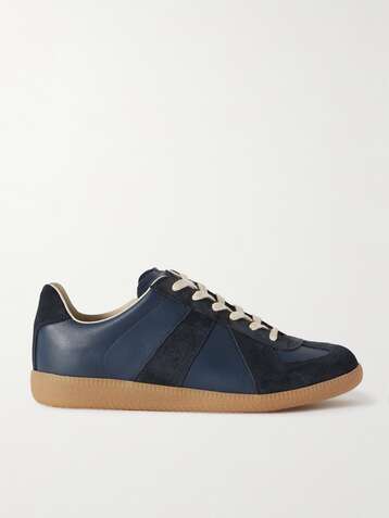 메종 마르지엘라 Maison Margiela Replica leather and suede sneakers,Navy