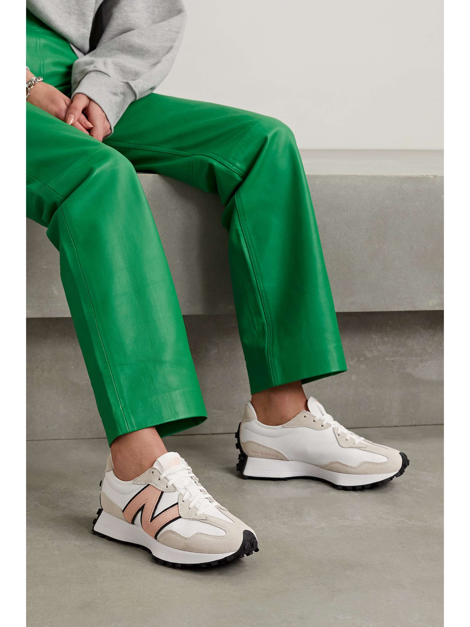 Gray 327 suede-trimmed leather sneakers 