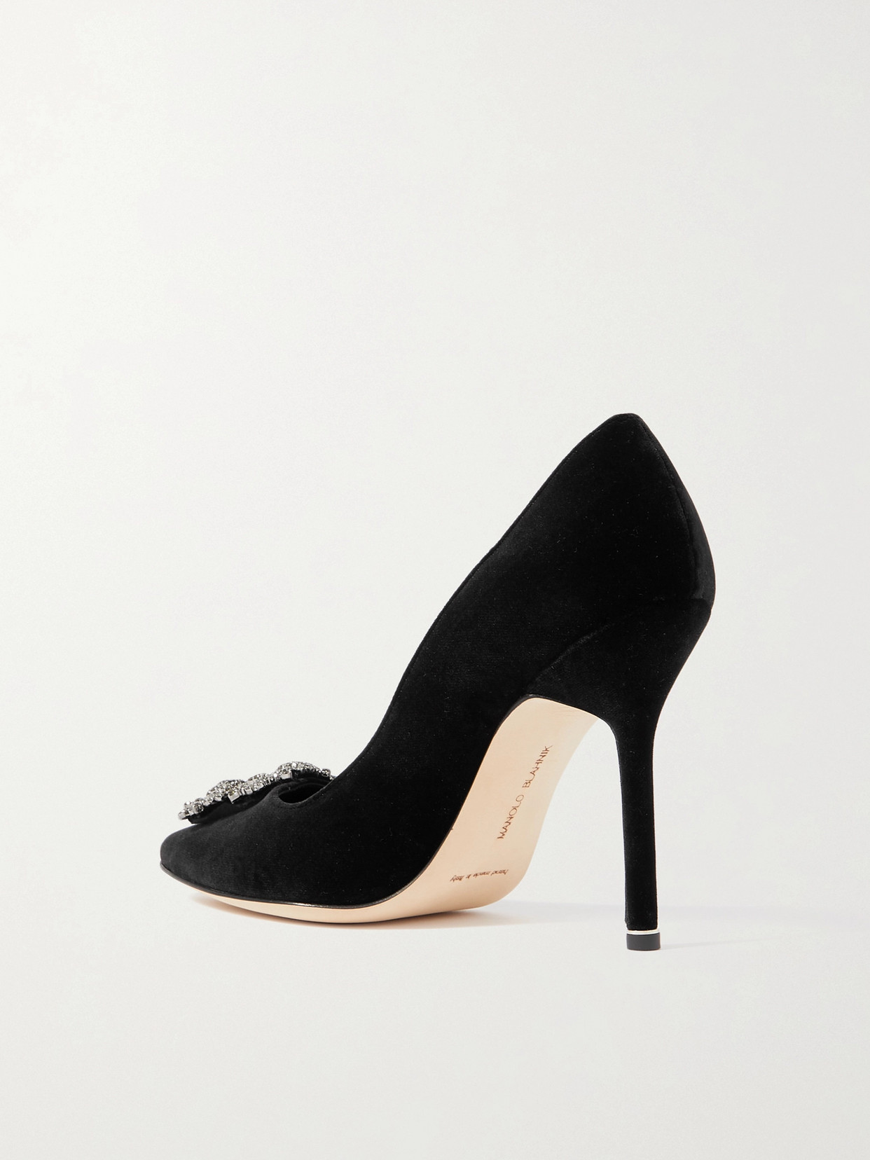 Shop Manolo Blahnik Hangisi 105 Embellished Velvet Pumps In Black