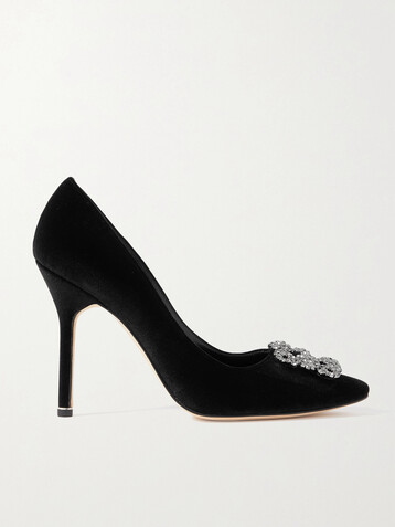 MANOLO BLAHNIK Hangisi 105 crystal-embellished velvet pumps