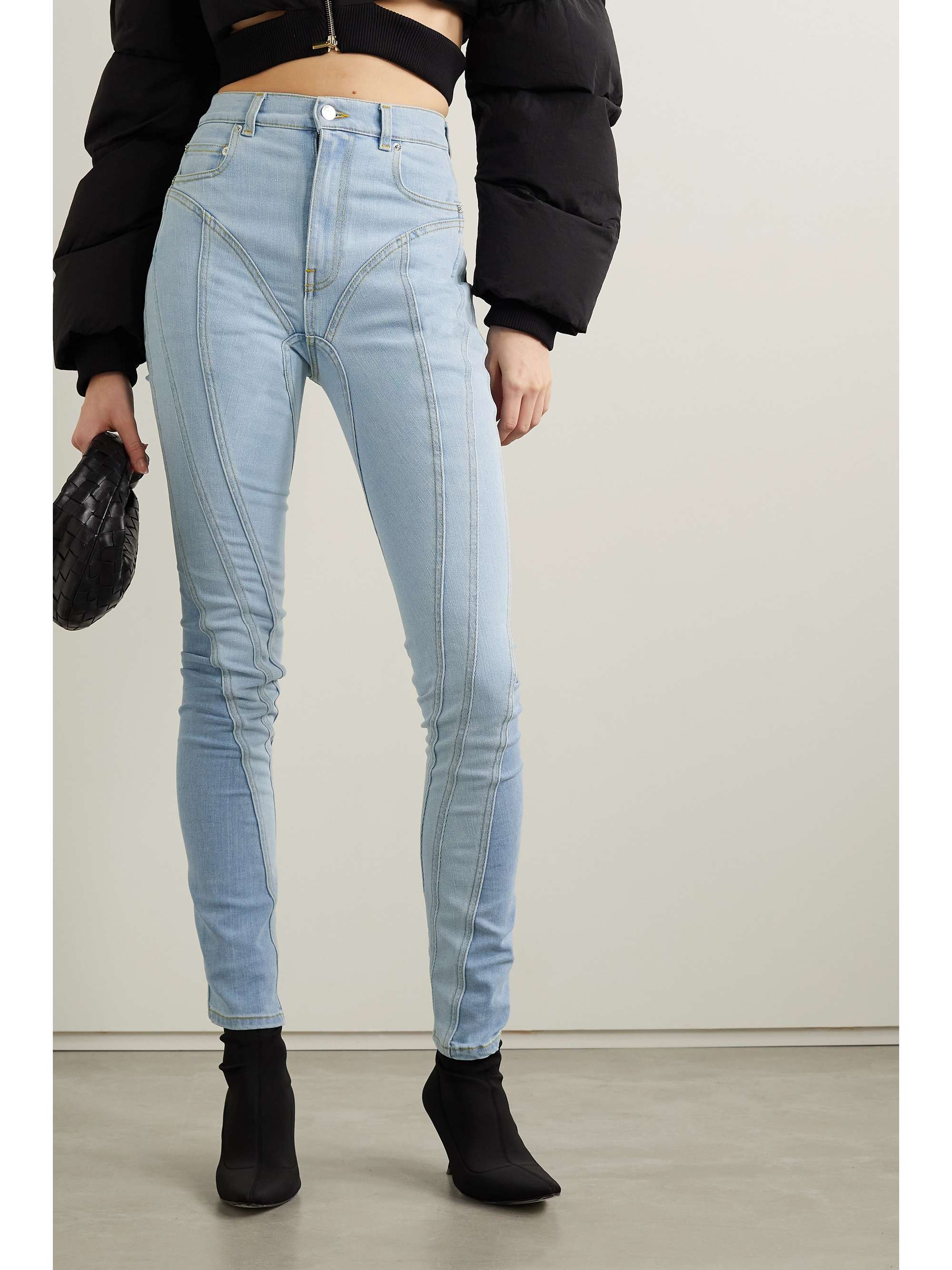 Light blue Two-tone high-rise slim-leg 