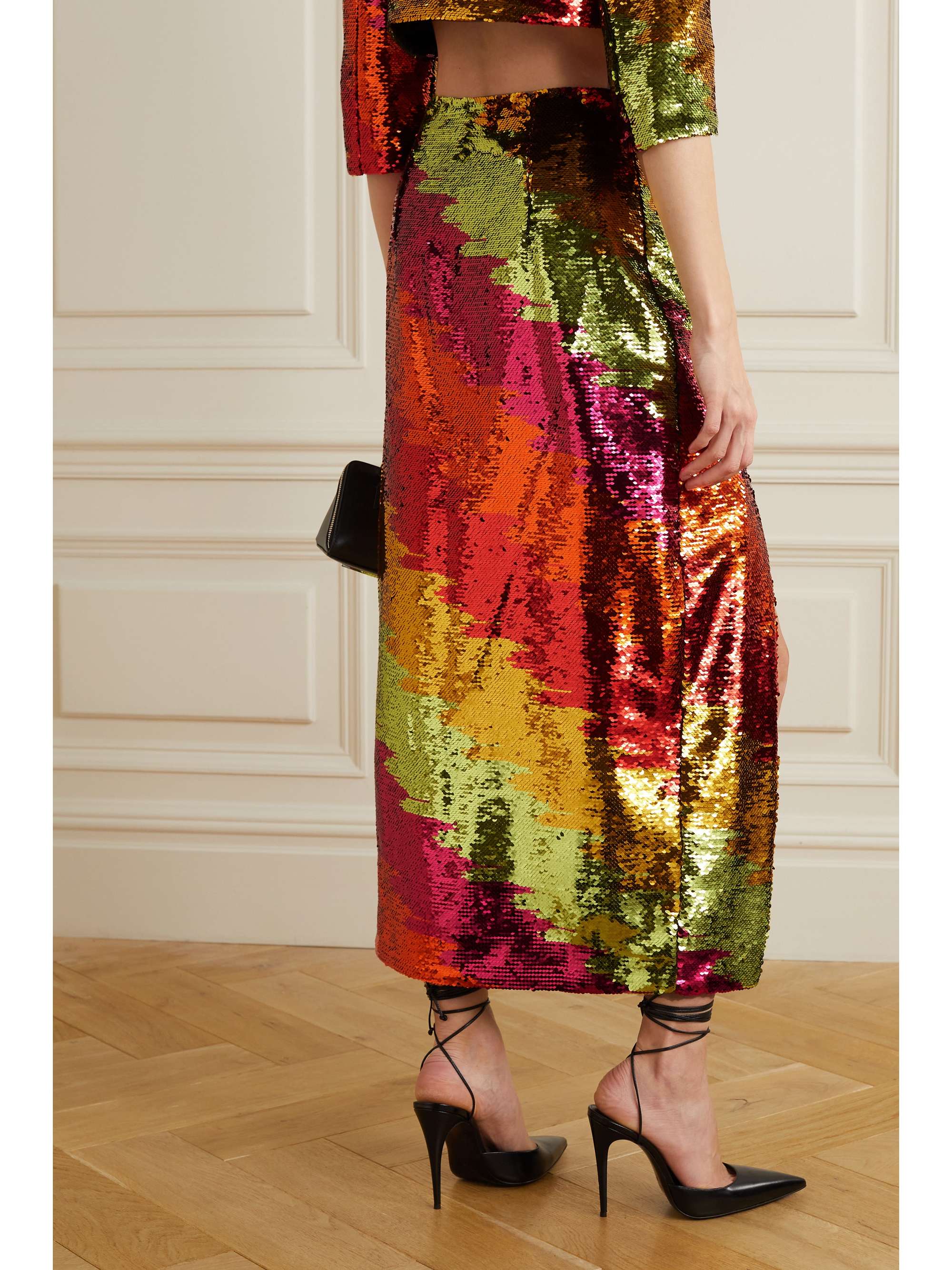 HALPERN Sequined tulle midi skirt