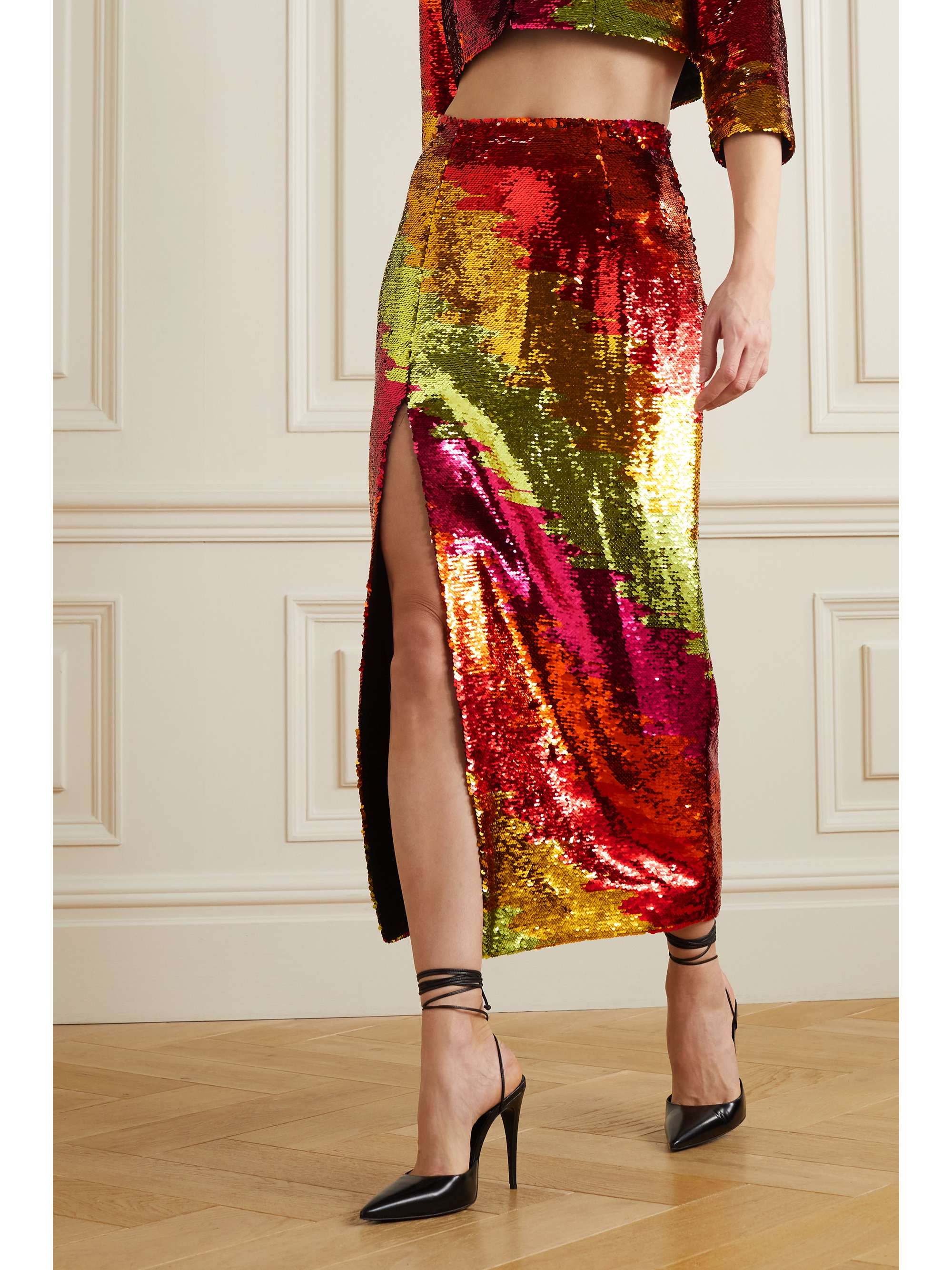 HALPERN Sequined tulle midi skirt