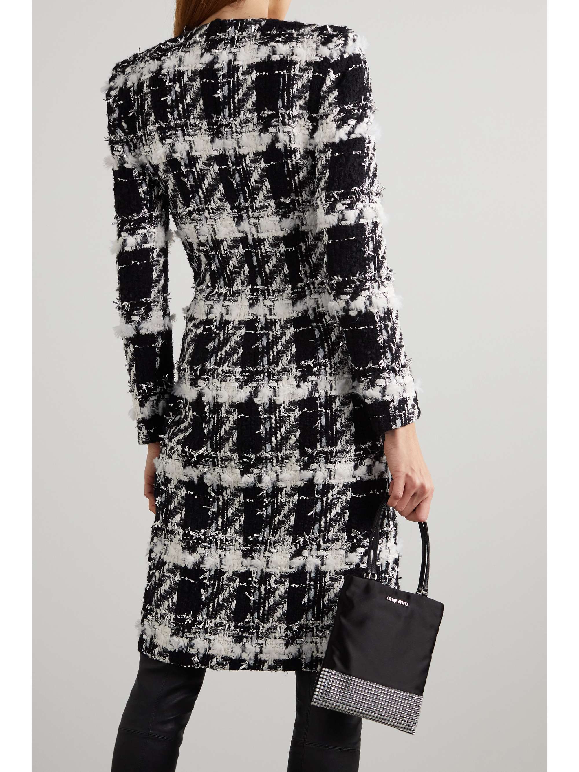 HALPERN Wrap-effect embellished metallic bouclé-tweed dress
