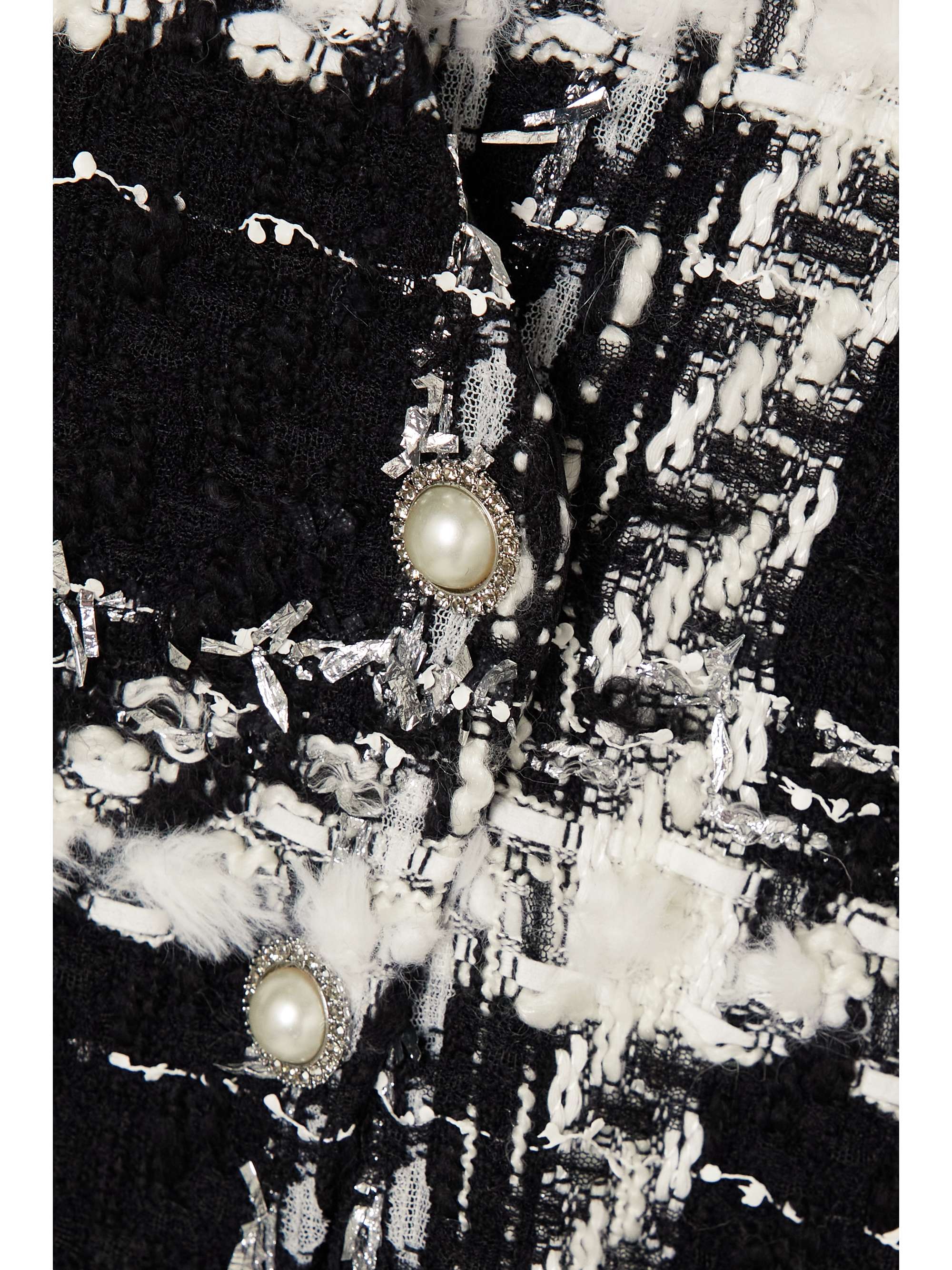 HALPERN Wrap-effect embellished metallic bouclé-tweed dress