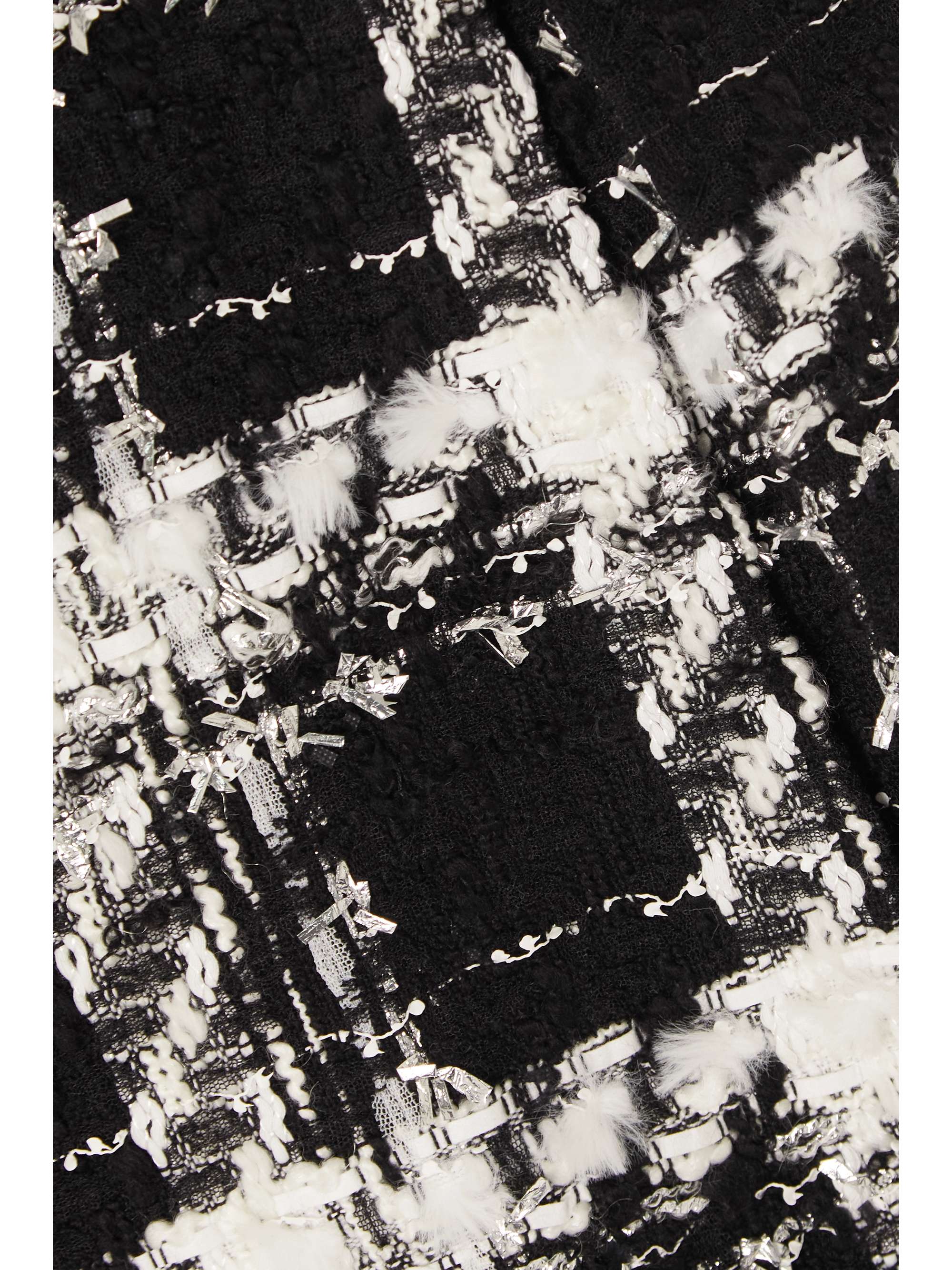 HALPERN Power embellished faux leather and metallic bouclé-tweed mini dress