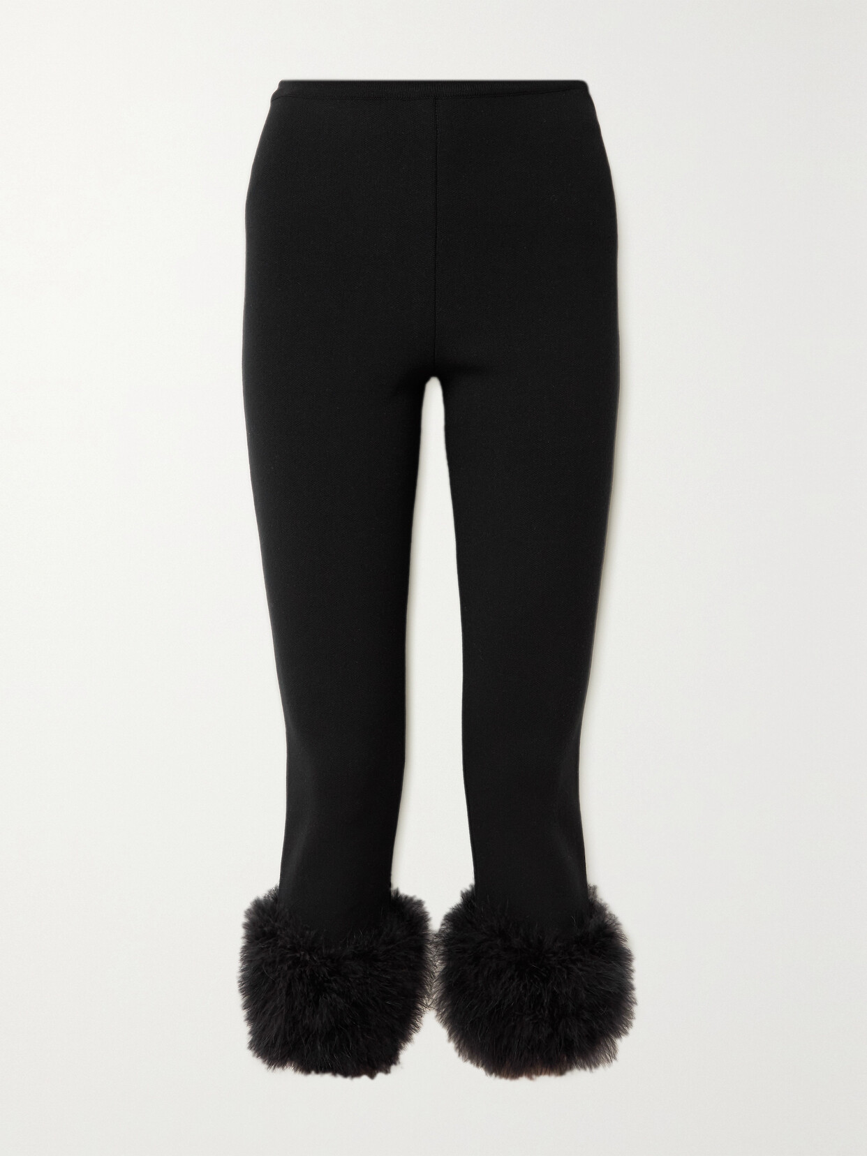 Magda Butrym Feather-trimmed Cropped Knitted Slim-leg Pants In Black