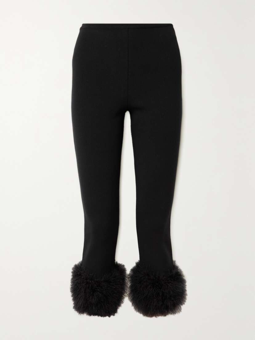 Magda Butrym Feather-trimmed Cropped Knitted Slim-leg Pants