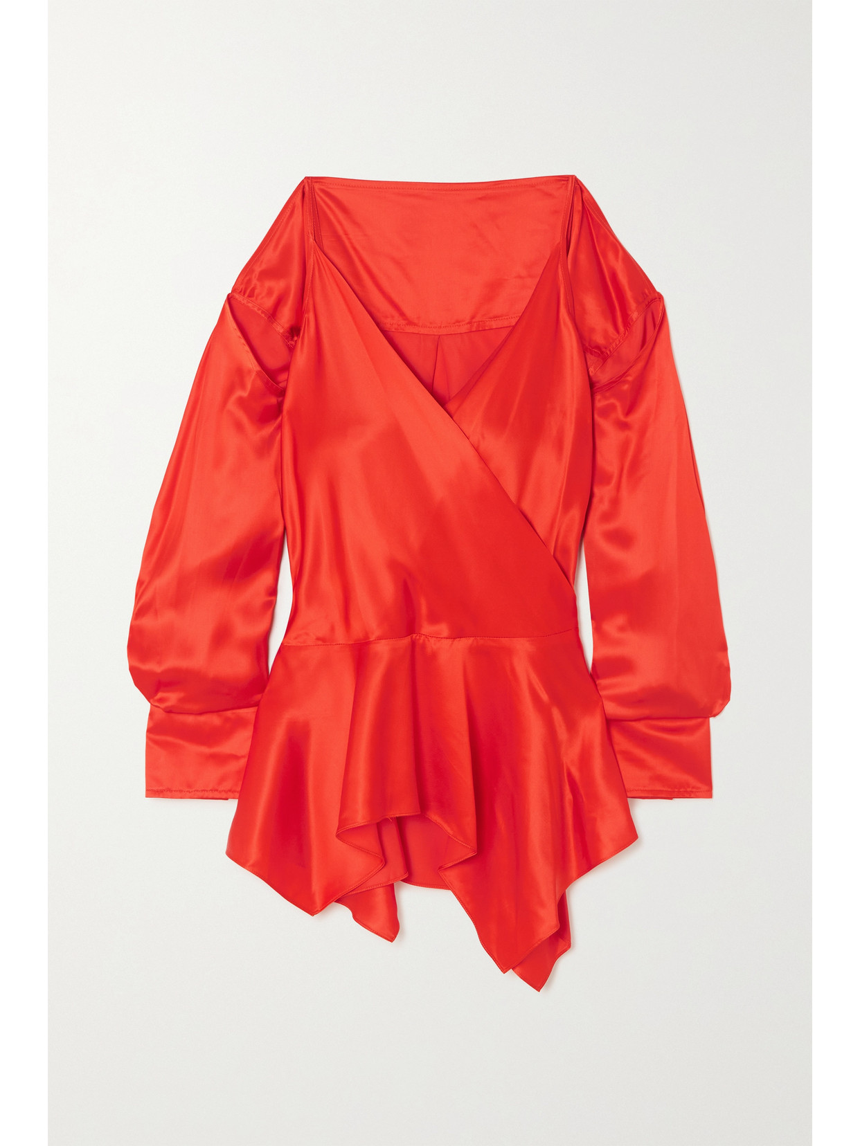 JW Anderson Cold-shoulder Asymmetric Wrap-effect Satin Blouse - Red