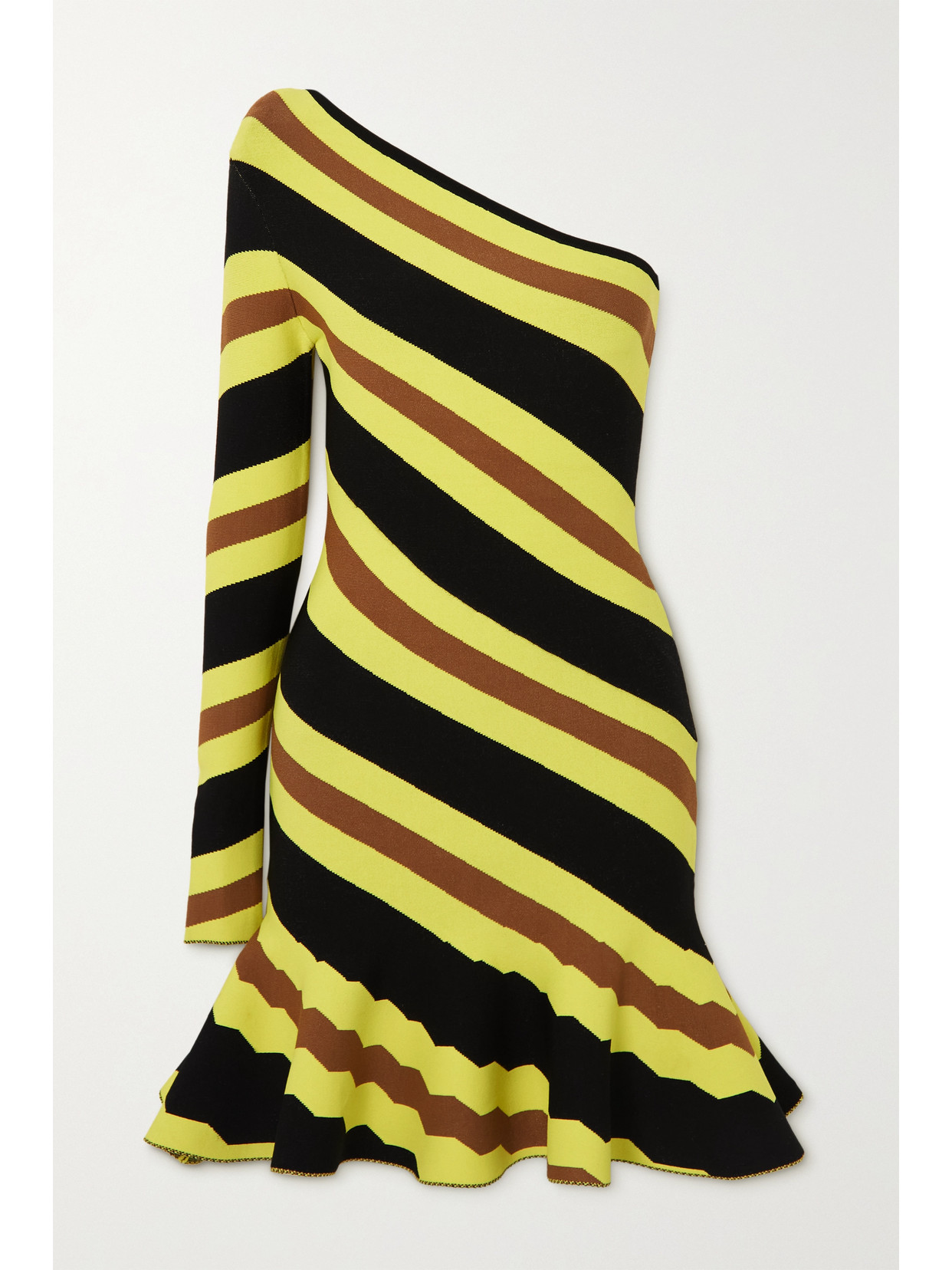 JW ANDERSON ONE-SHOULDER RUFFLED STRIPED STRETCH-KNIT MINI DRESS