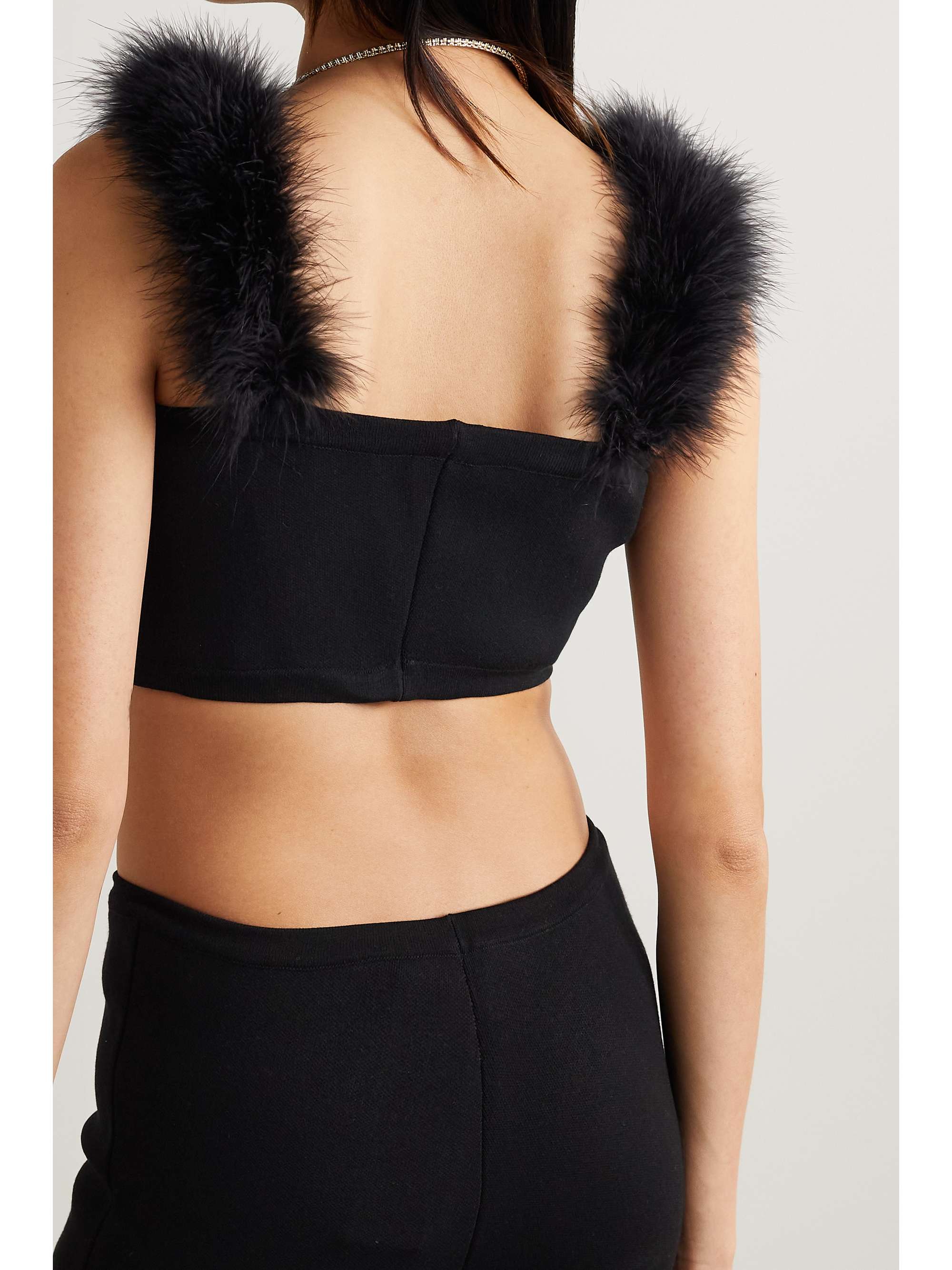 MAGDA BUTRYM Cropped feather-trimmed knitted top