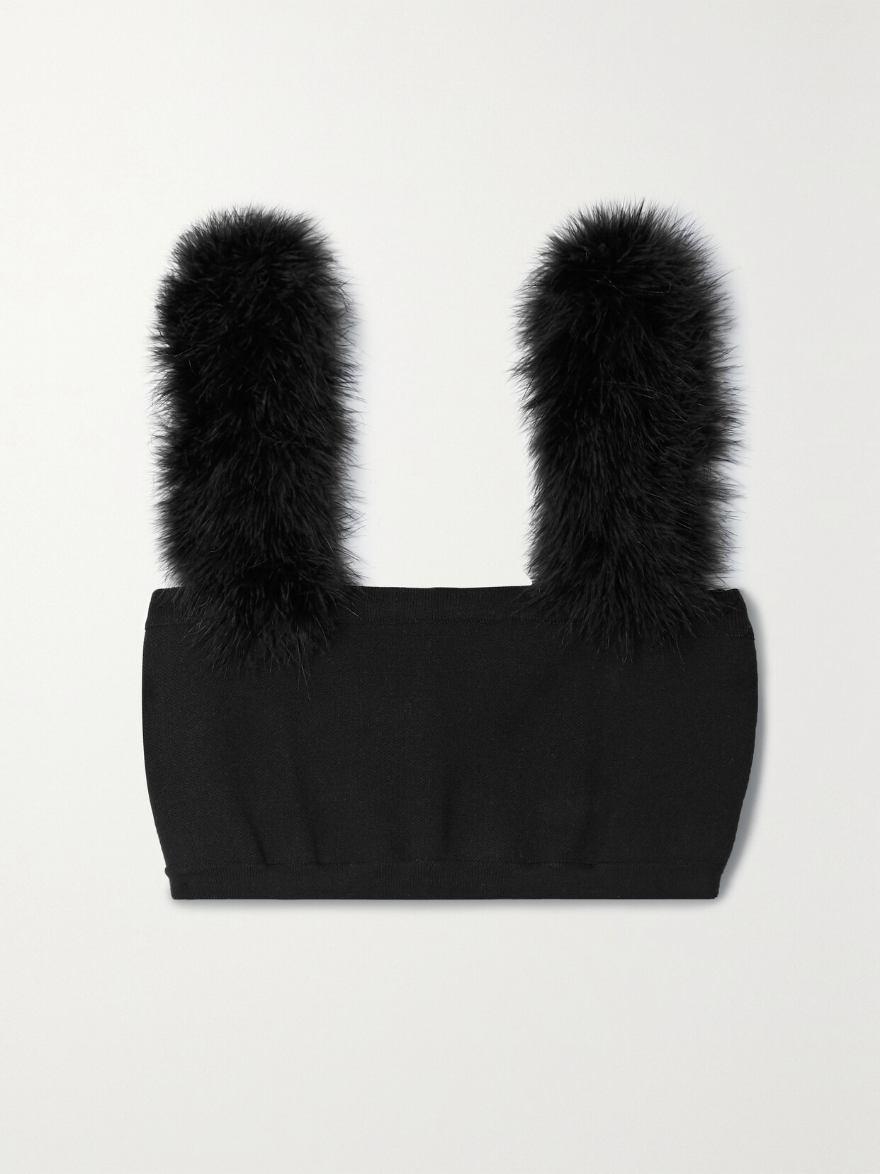 Magda Butrym Cropped Feather-trimmed Knitted Top - Black