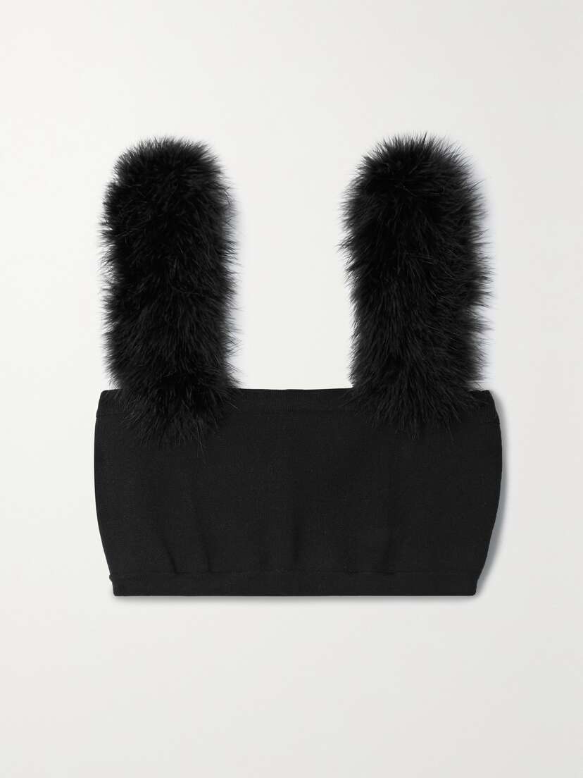 Magda Butrym Cropped Feather-trimmed Knitted Top