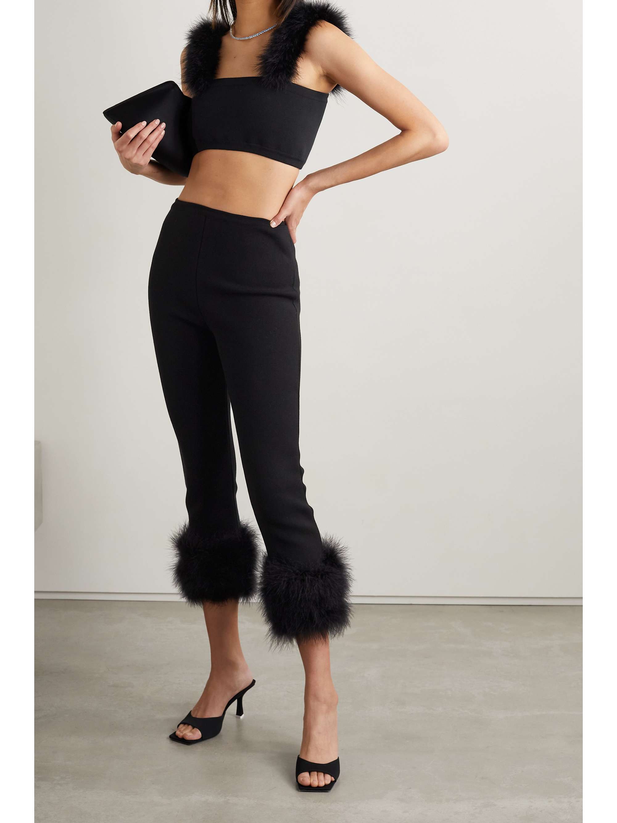 MAGDA BUTRYM Cropped feather-trimmed knitted top