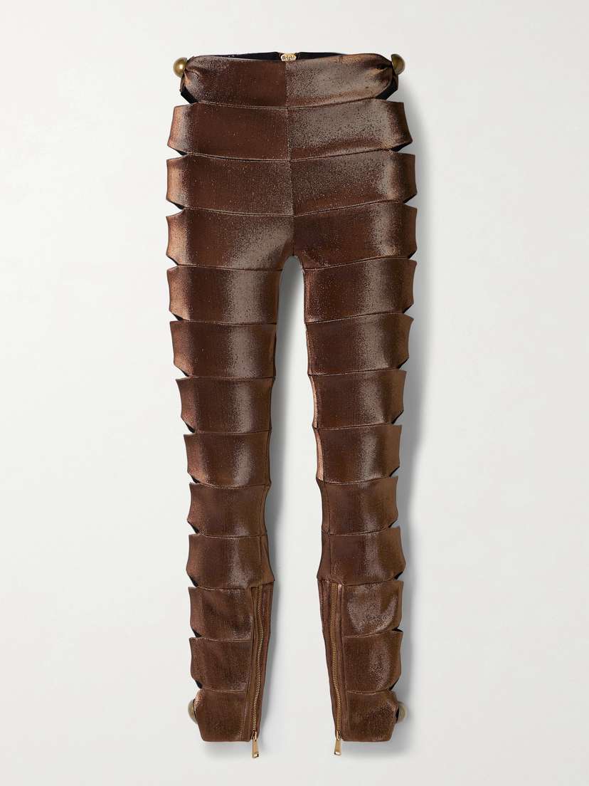 AREA Embellished Cutout Metallic Stretch-twill Leggings - x large