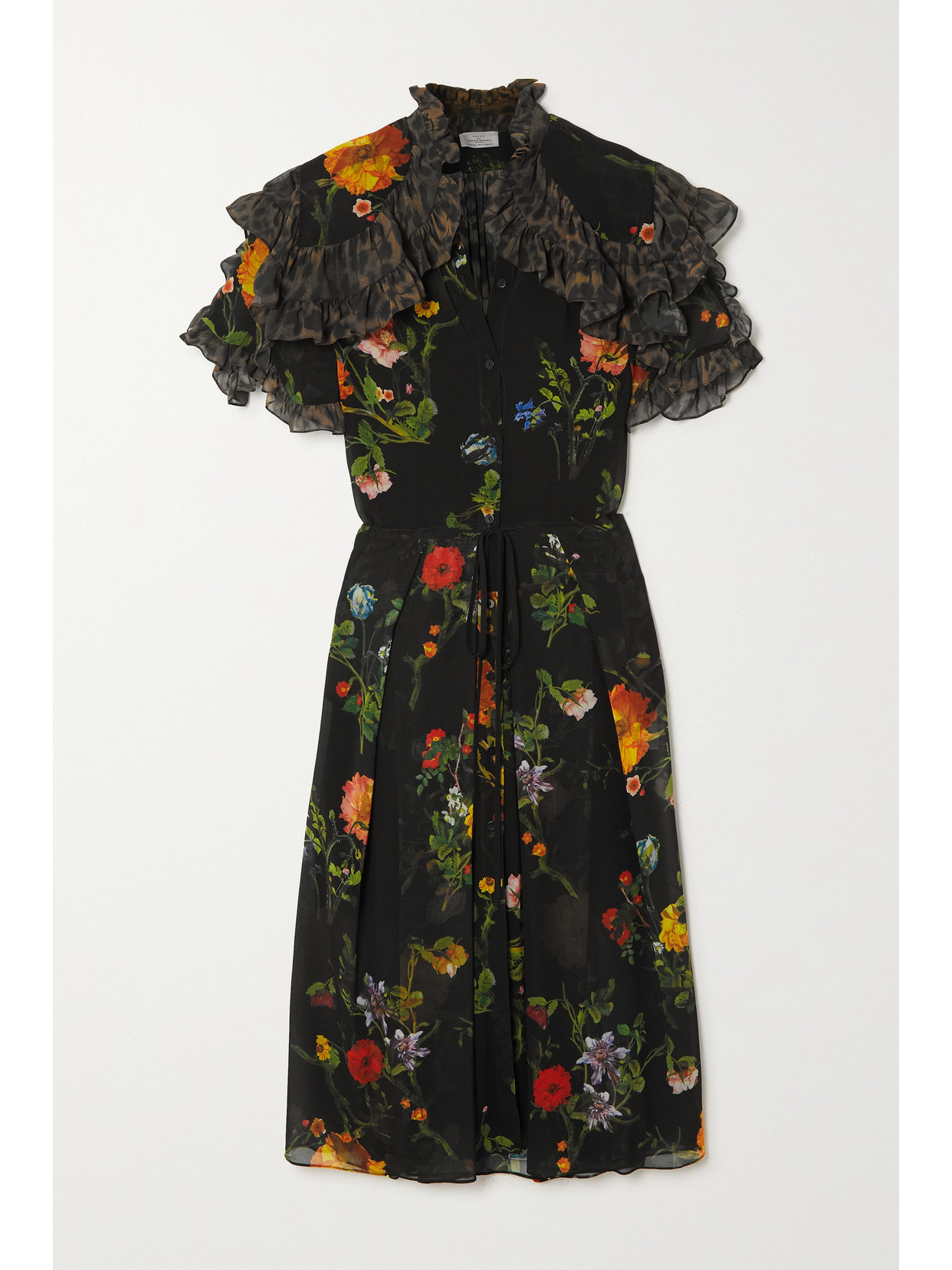 Preen By Thornton Bregazzi Kathleen Ruffled Printed Recycled Georgette Dress In Black