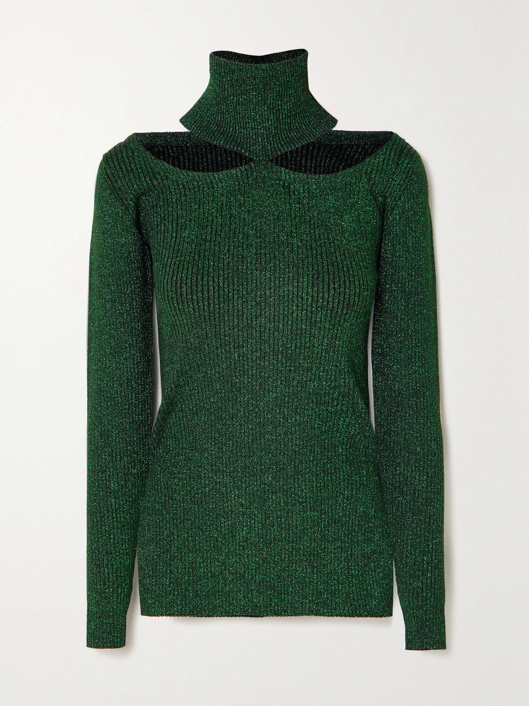 CHRISTOPHER KANE Cold shoulder ribbed Lurex turtleneck top NET A