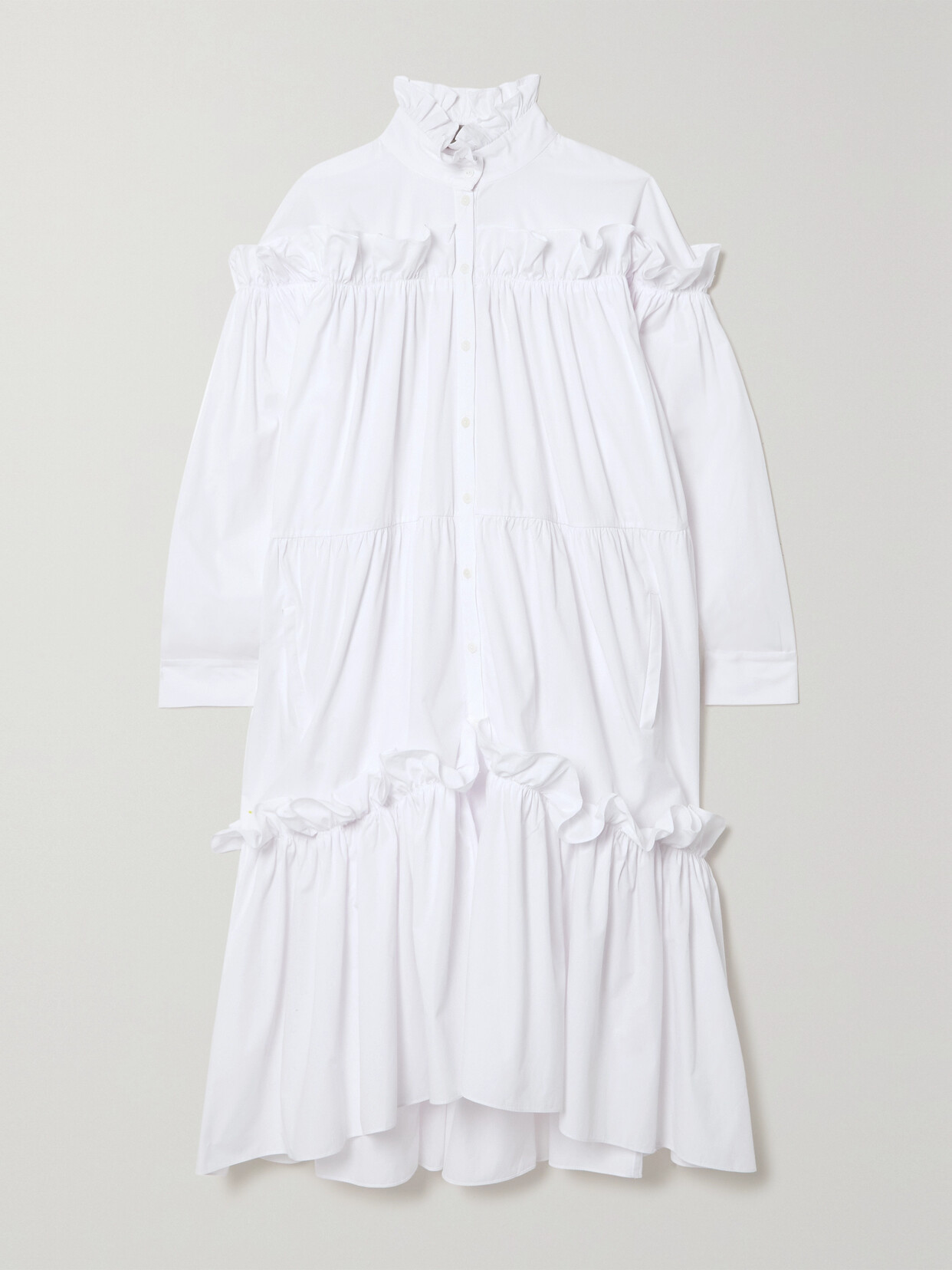 Preen By Thornton Bregazzi Bendir Ruffled Cotton Midi Shirt Dress In White