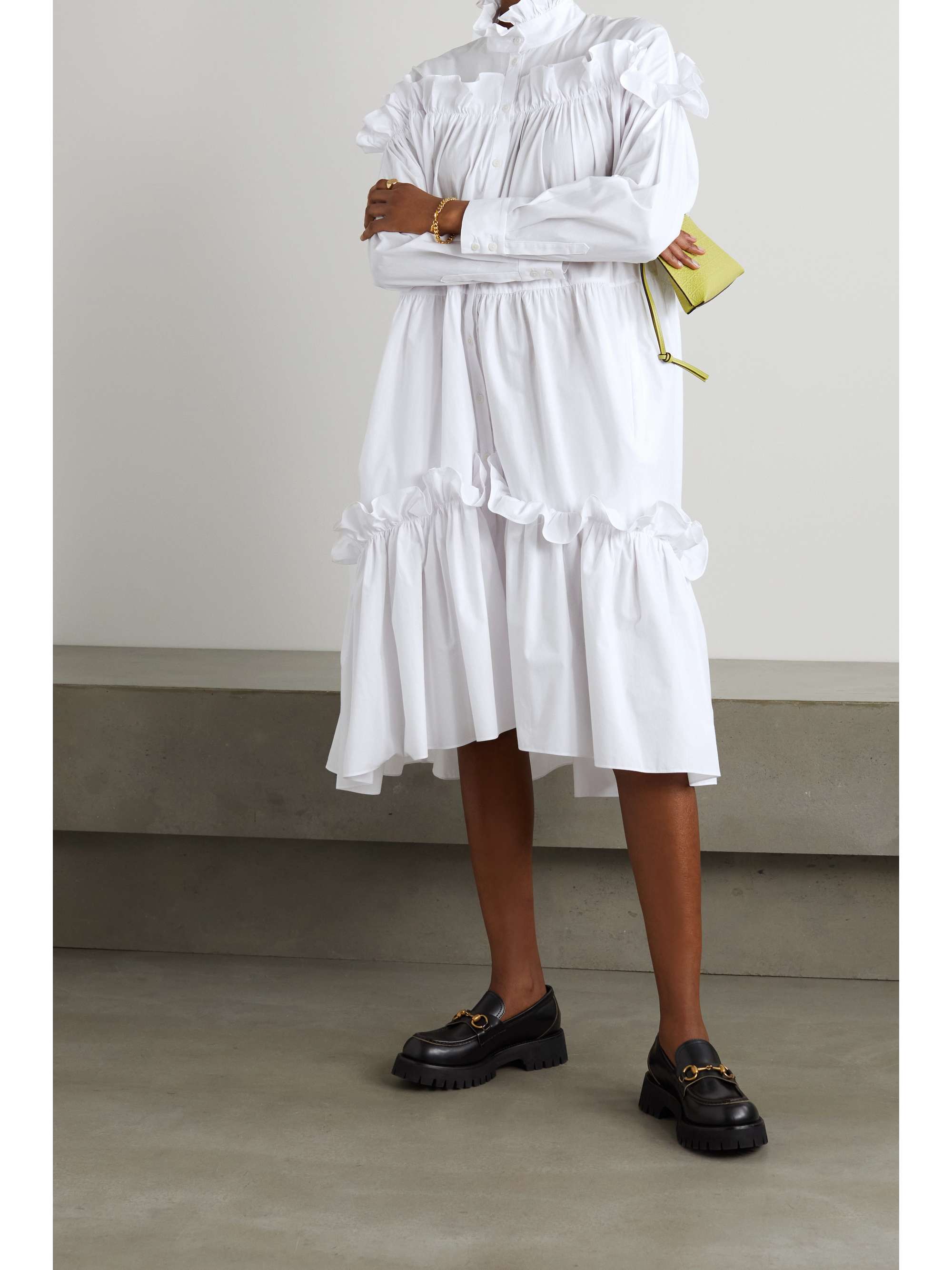 PREEN BY THORNTON BREGAZZI Bendir ruffled cotton midi shirt dress