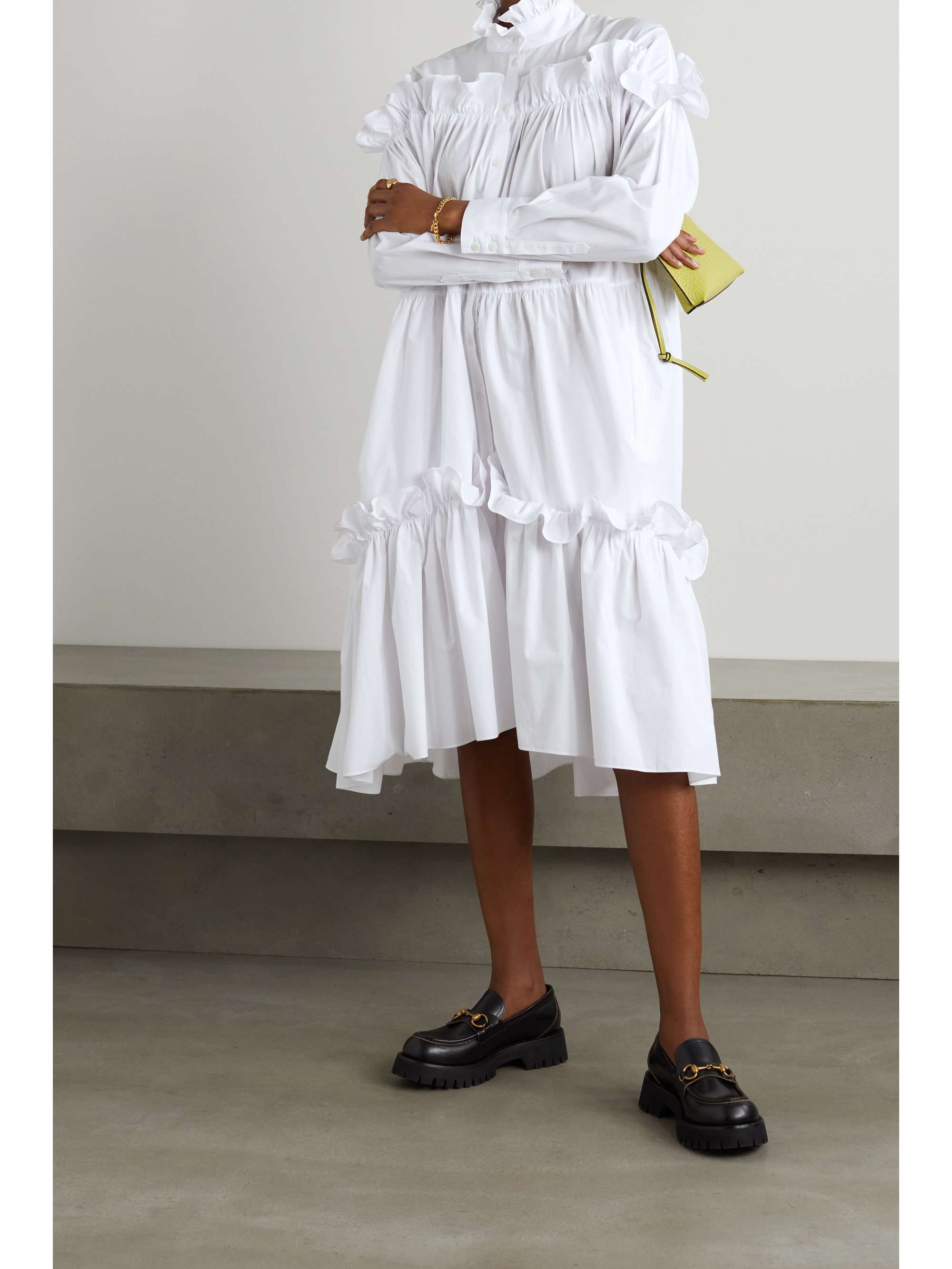 PREEN BY THORNTON BREGAZZI Bendir ruffled cotton midi shirt dress | NET ...