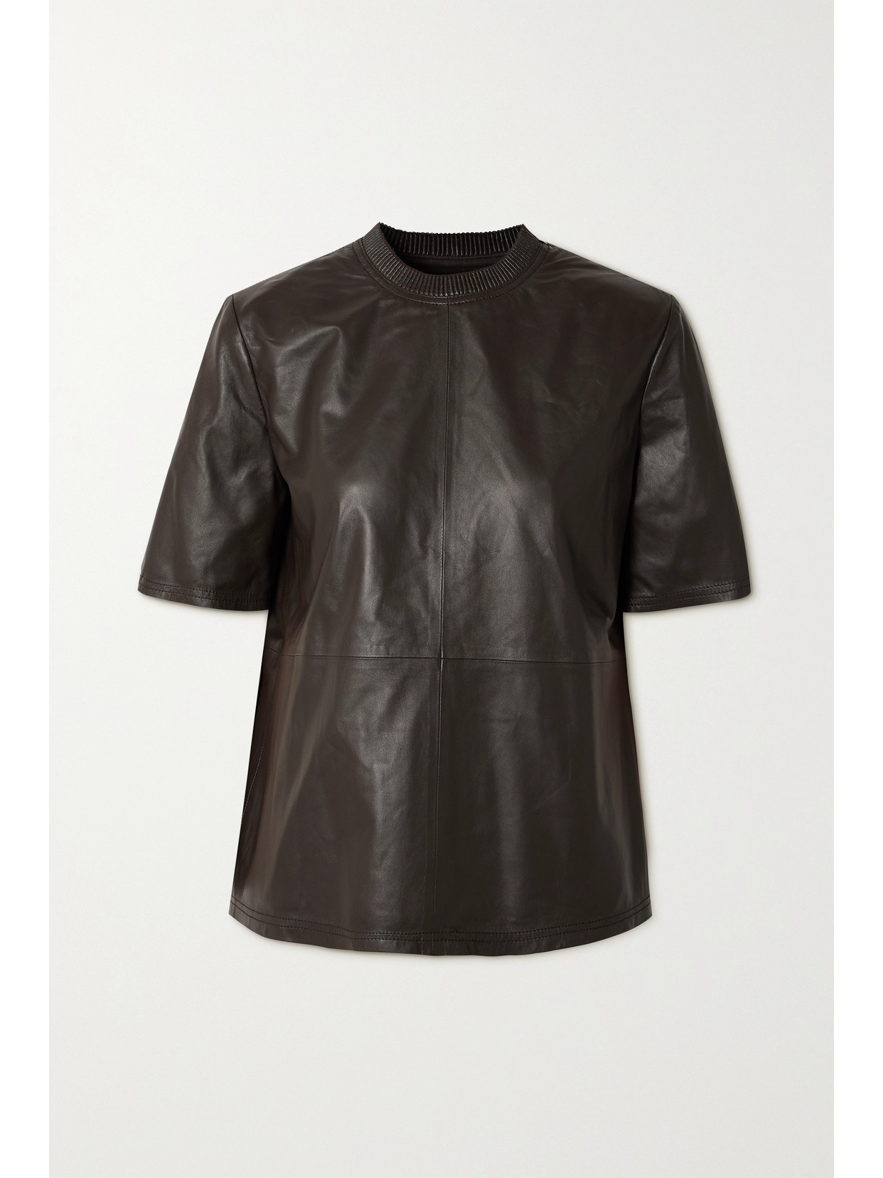 AMIRI Paneled Leather T-shirt - Brown