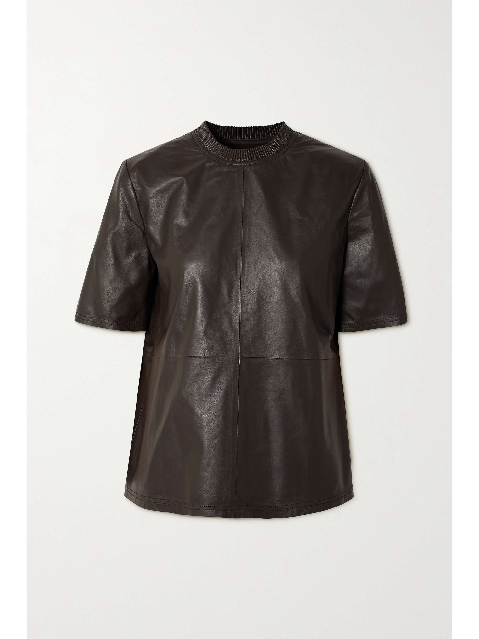 Brown Paneled leather T-shirt | AMIRI 