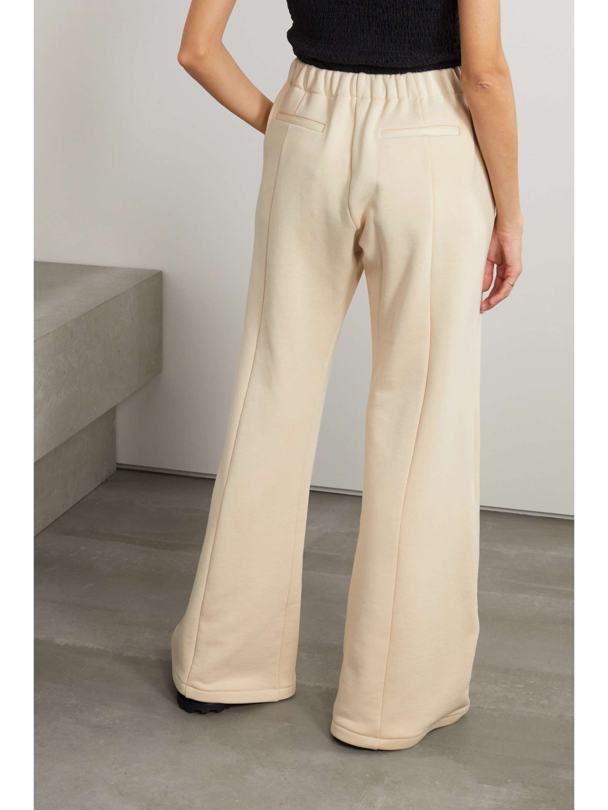 Cream Paneled cotton-jersey wide-leg 