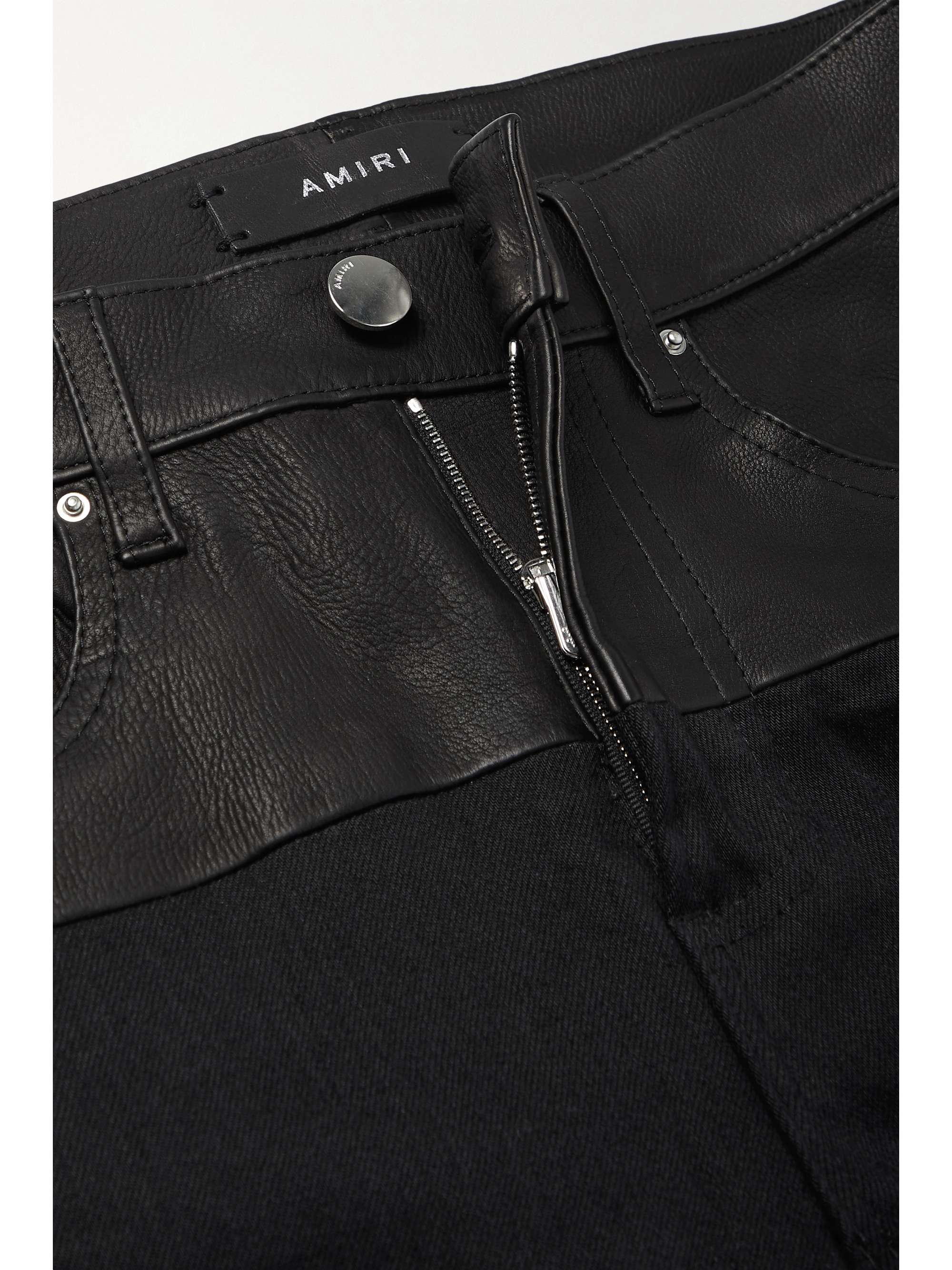 Black Leather-paneled high-rise skinny 