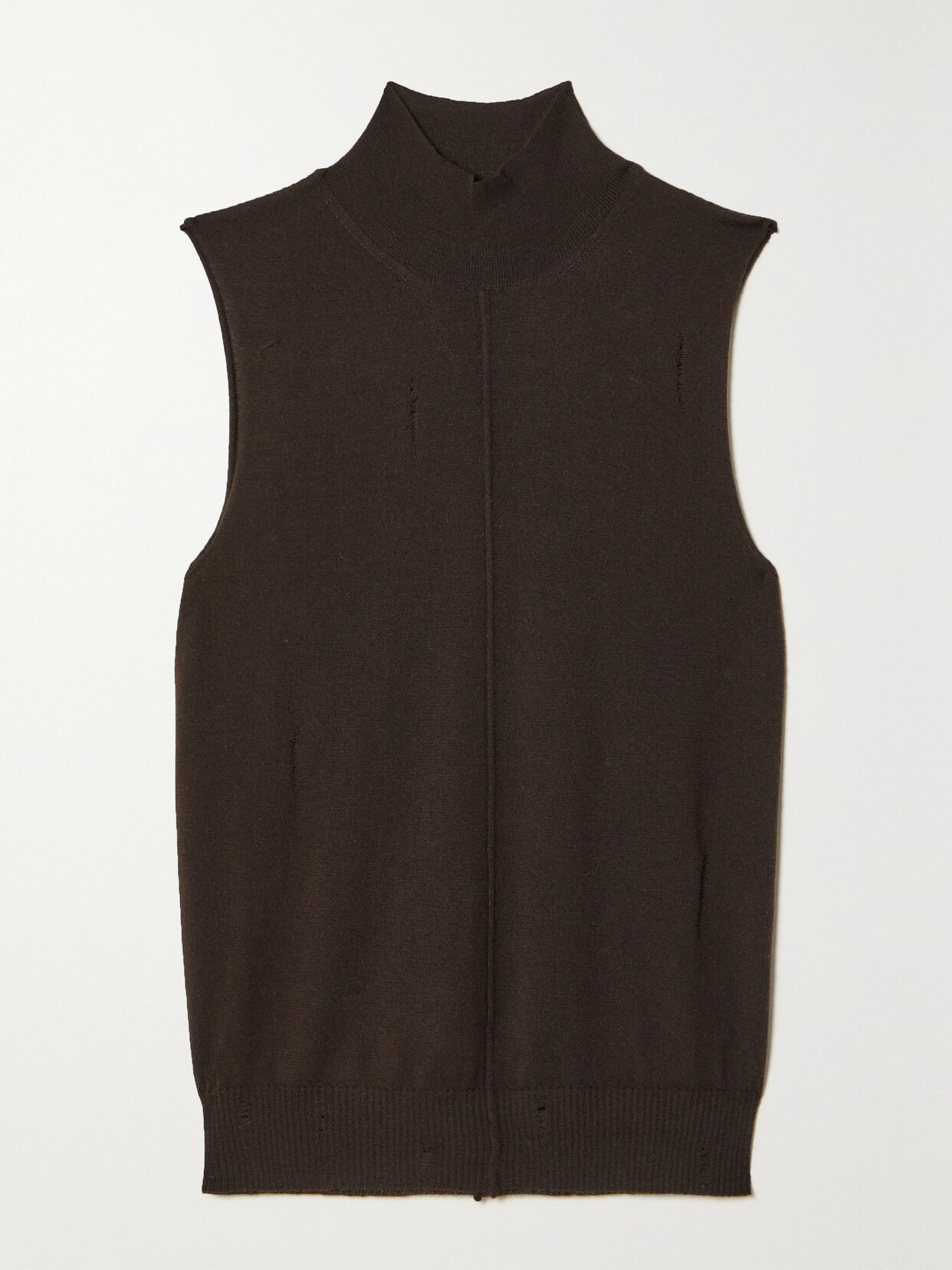Amiri Distressed Cashmere Turtleneck Tank In Brown