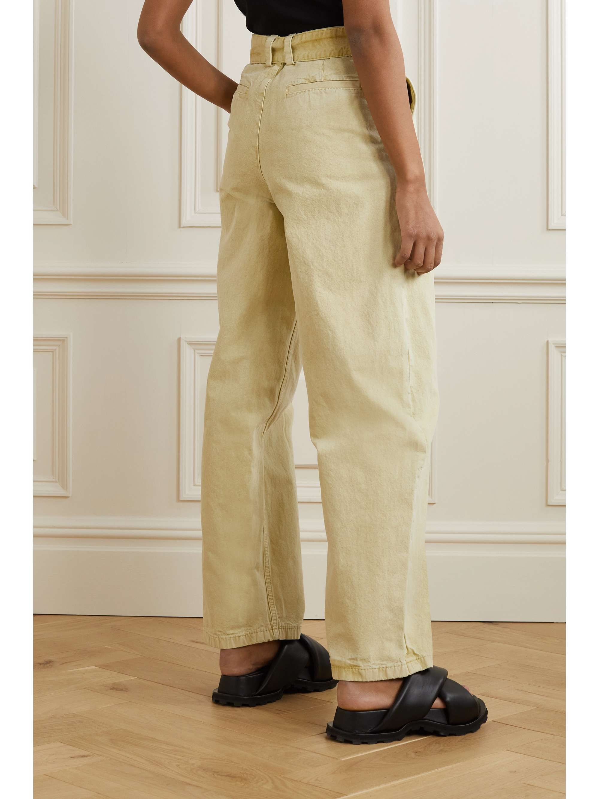 JIL SANDER Belted pleated cotton-canvas straight-leg pants