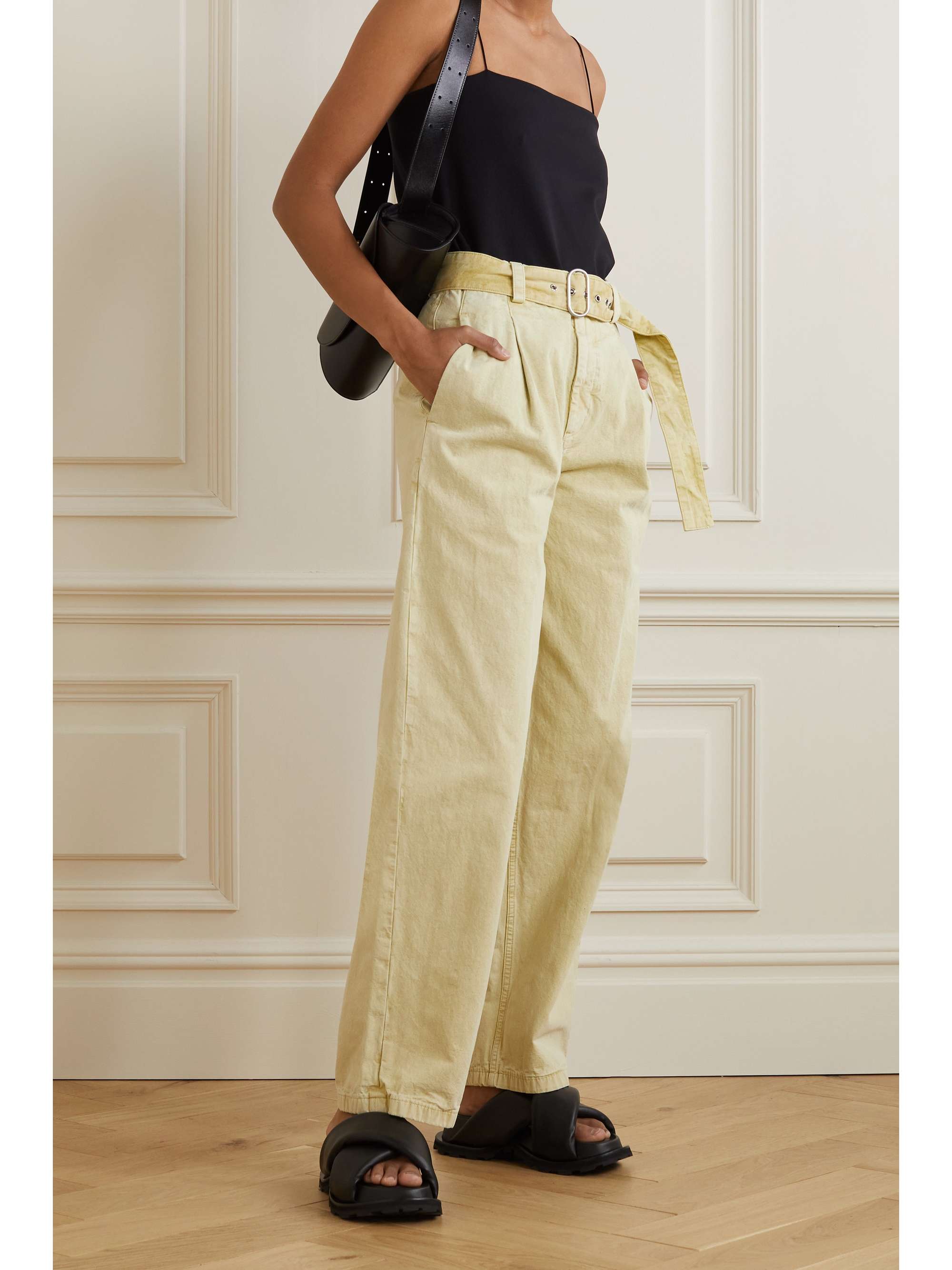 Belted pleated cotton-canvas straight-leg pants