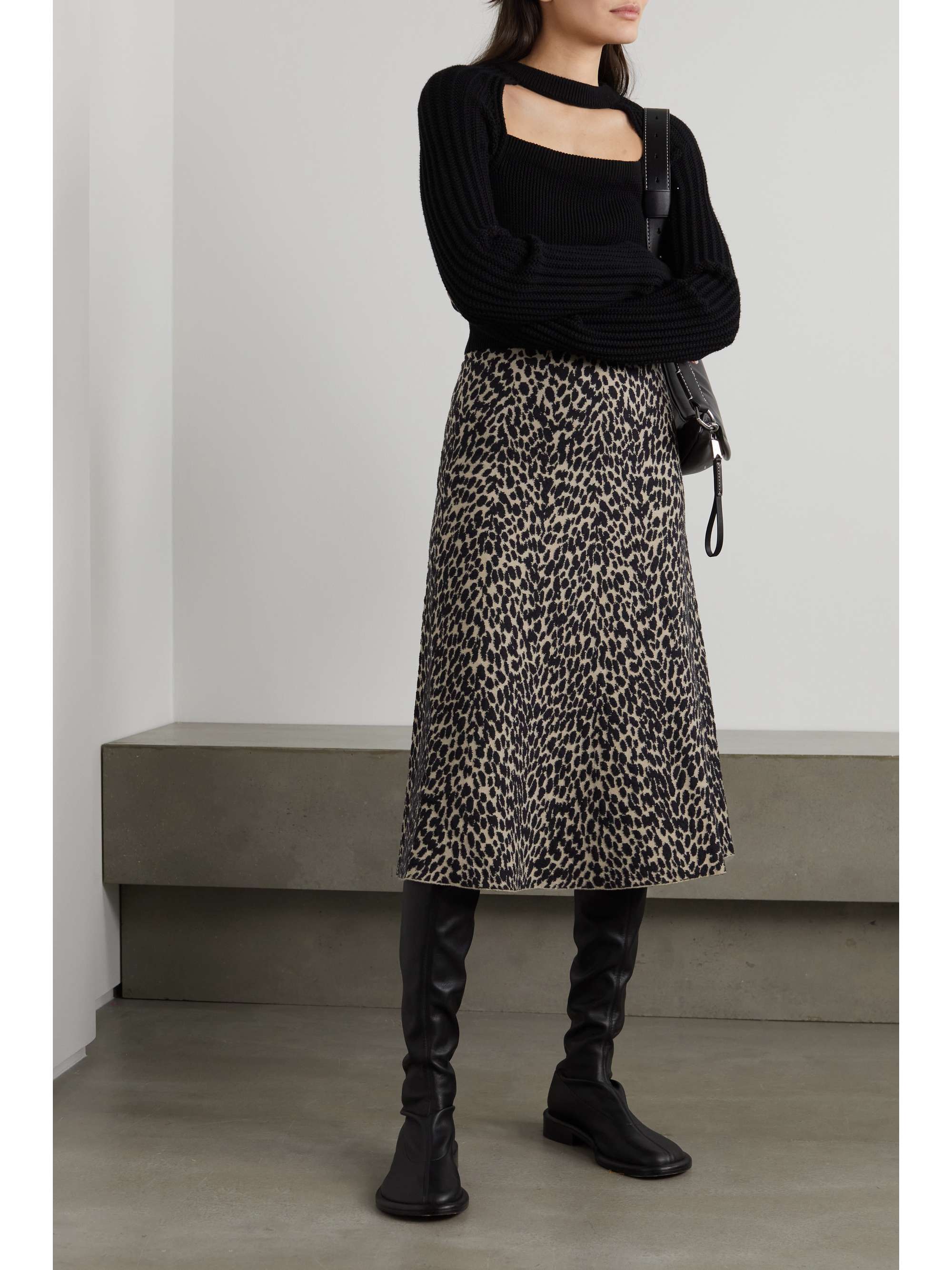 leopard knit midi skirt