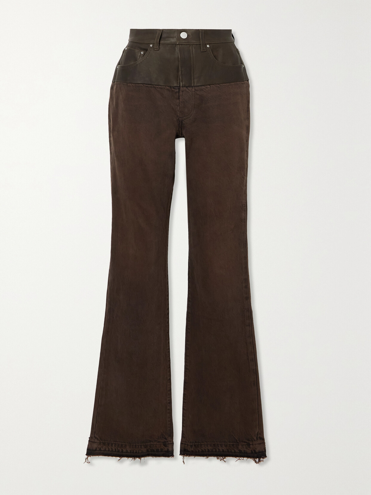 パンツ 26 AMIRI HYBRID BOOTLEG W/LEATHER Amiri Hybrid Bootleg Leather And Denim Pant Brown | ModeSens