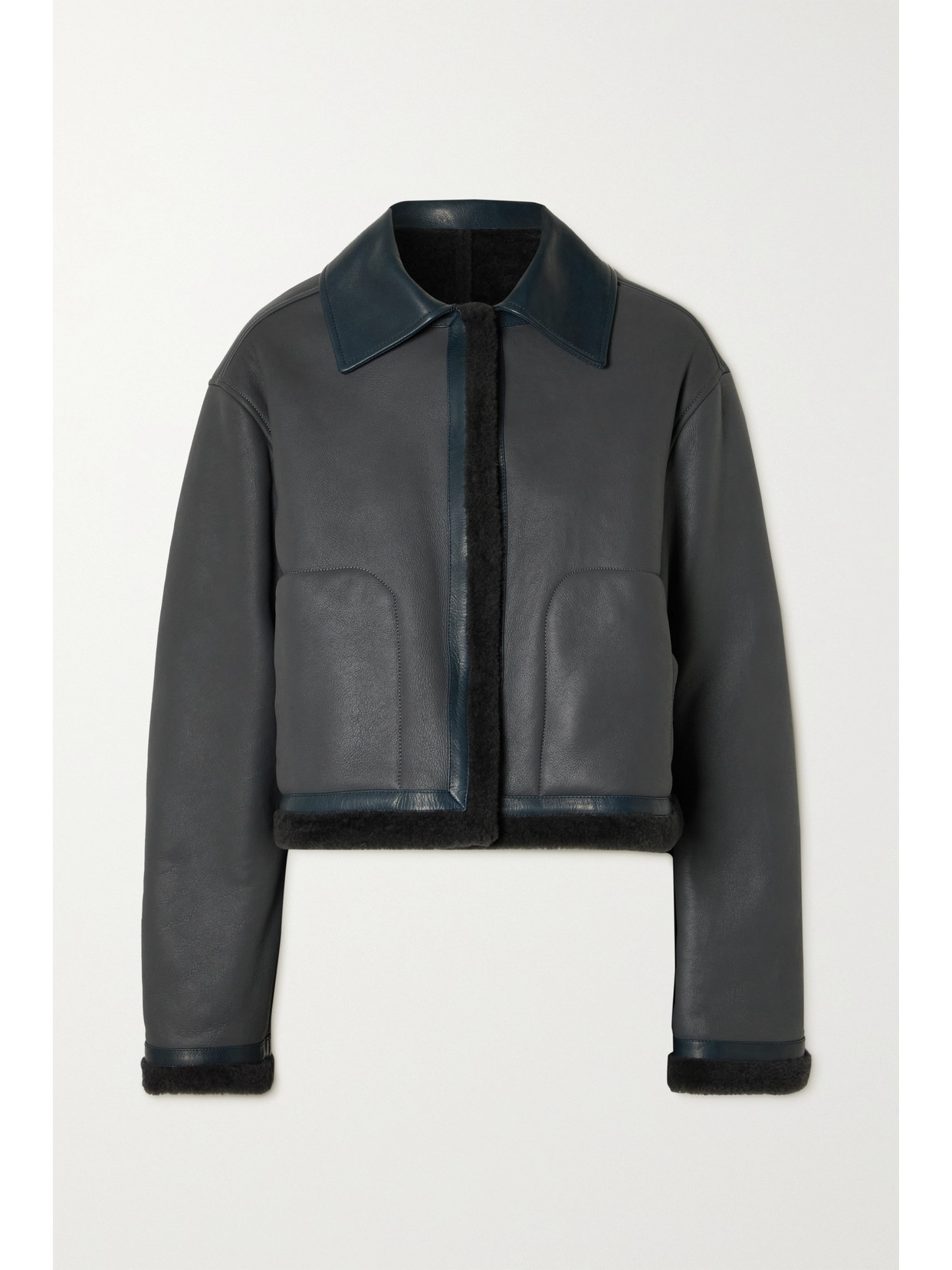 Jil Sander Shearling-trimmed Leather Jacket In Gray